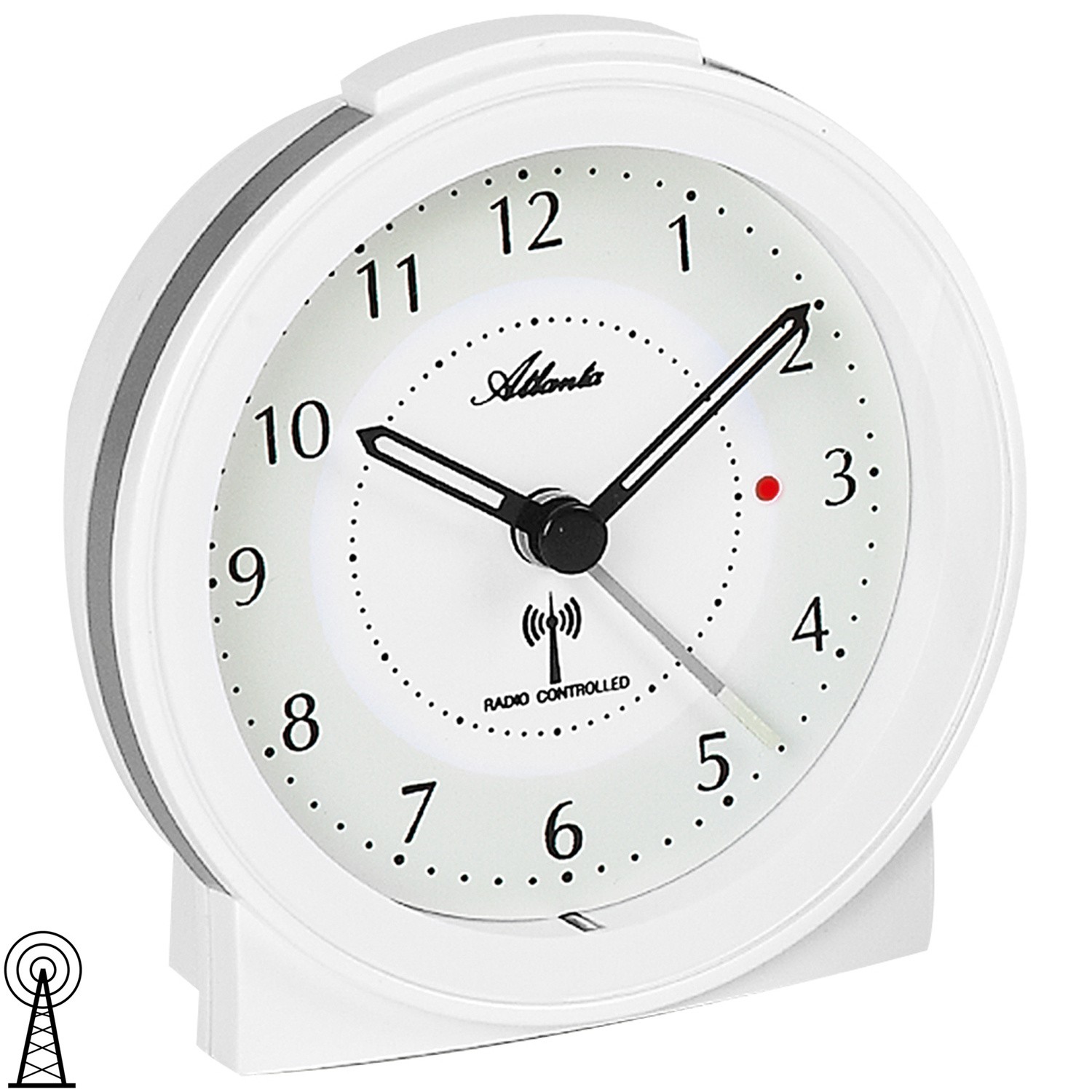 Wecker Funk Funkwecker weiß mit Licht Snooze leise rund