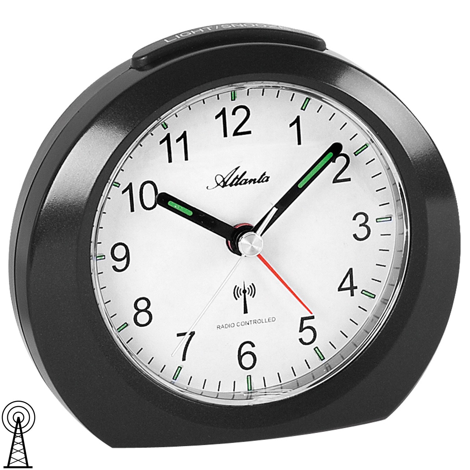 Wecker Funk Funkwecker schwarz mit Licht Snooze