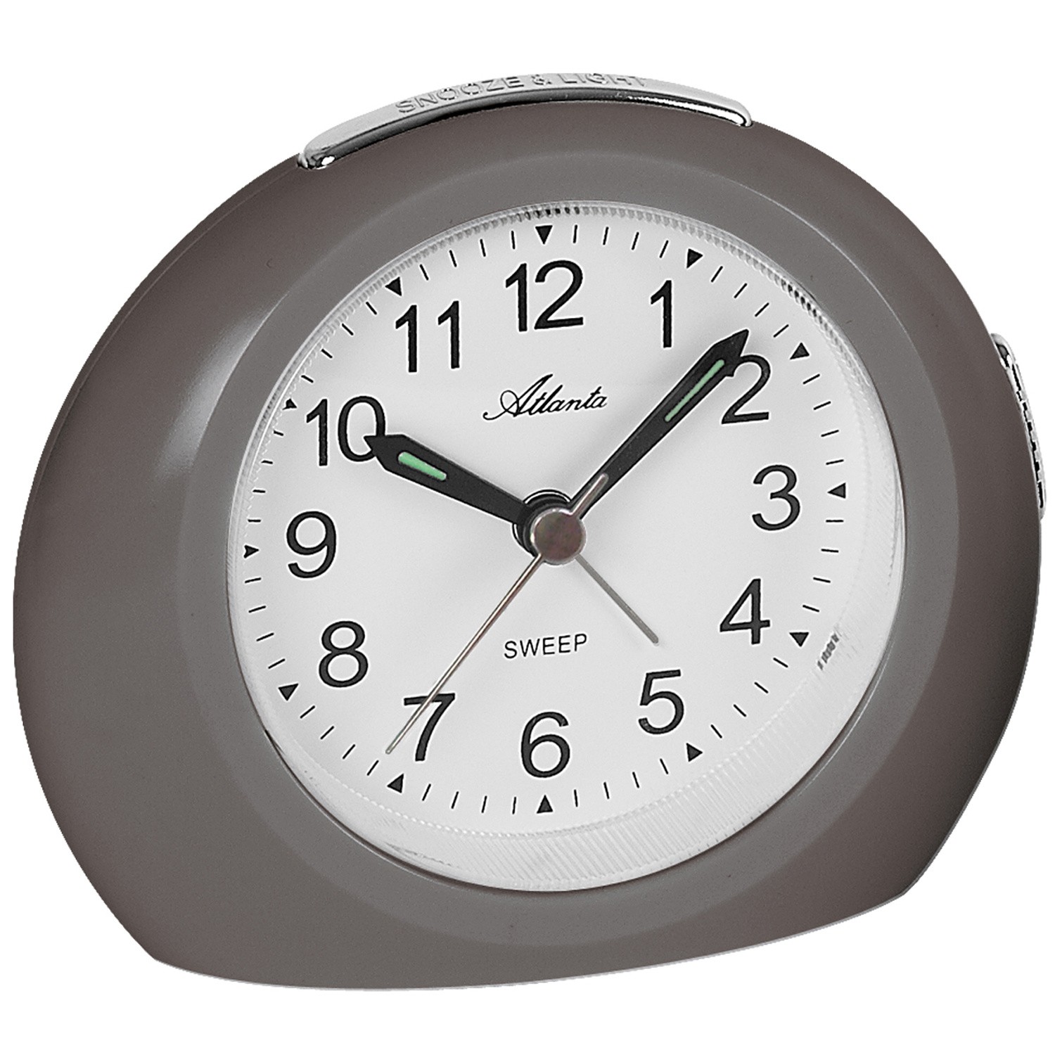 Wecker Quarz analog grau leise ohne Ticken mit Licht Snooze