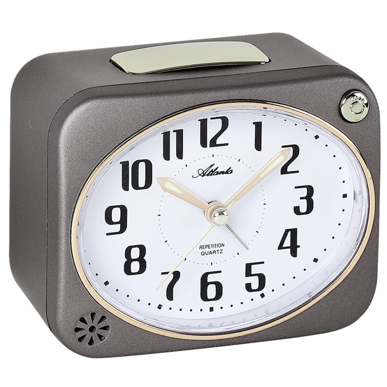 Wecker Quarz analog grau leise ohne Ticken Licht Glockensignal