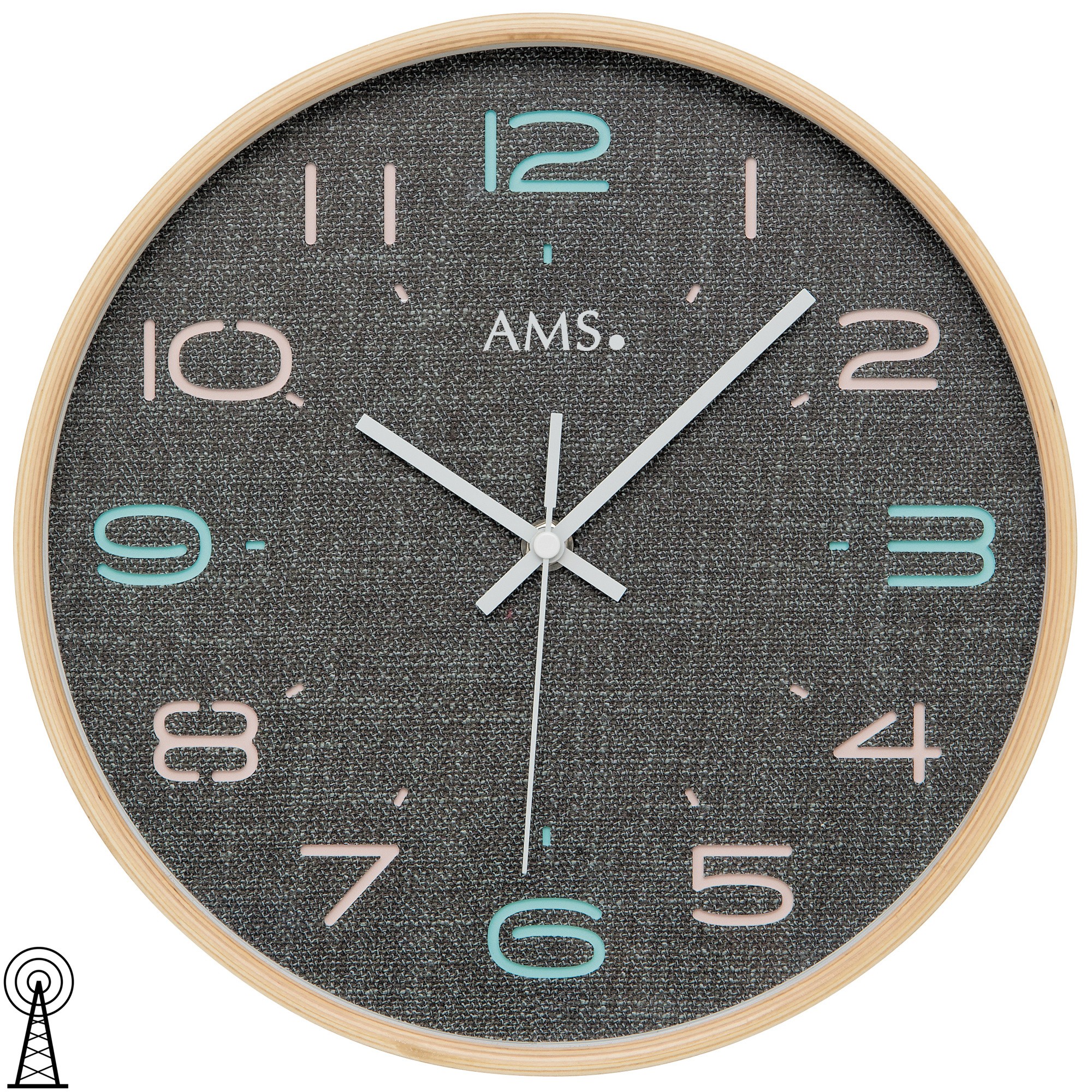 Wanduhr Funk Funkwanduhr analog Holzrahmen natur anthrazit