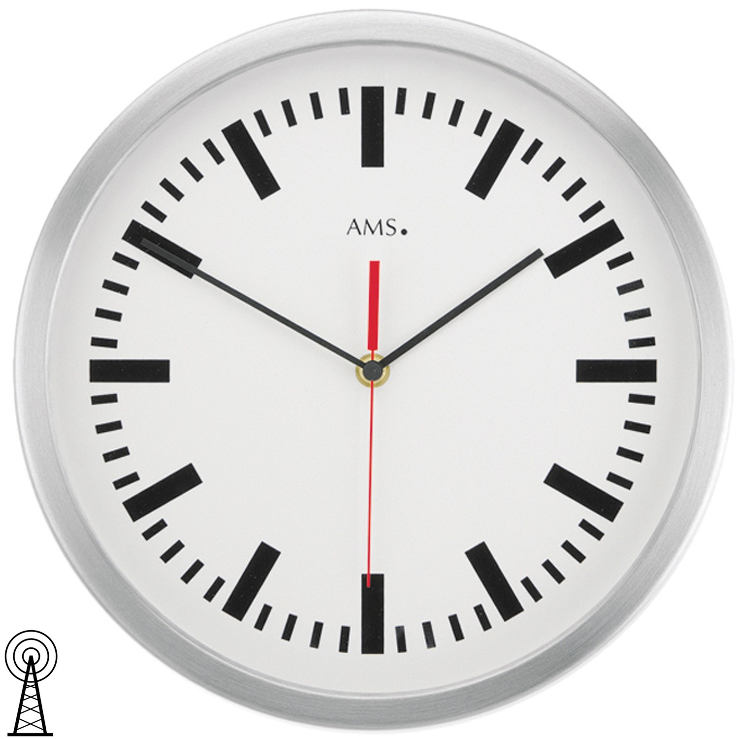 Wanduhr Funk Funkwanduhr analog silbern rund Strichskala