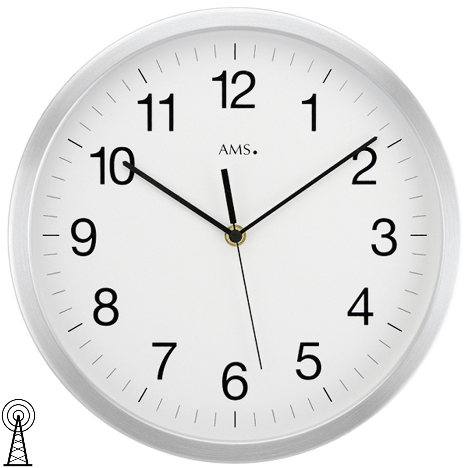 Wanduhr Funk Funkwanduhr analog silbern Aluminium rund