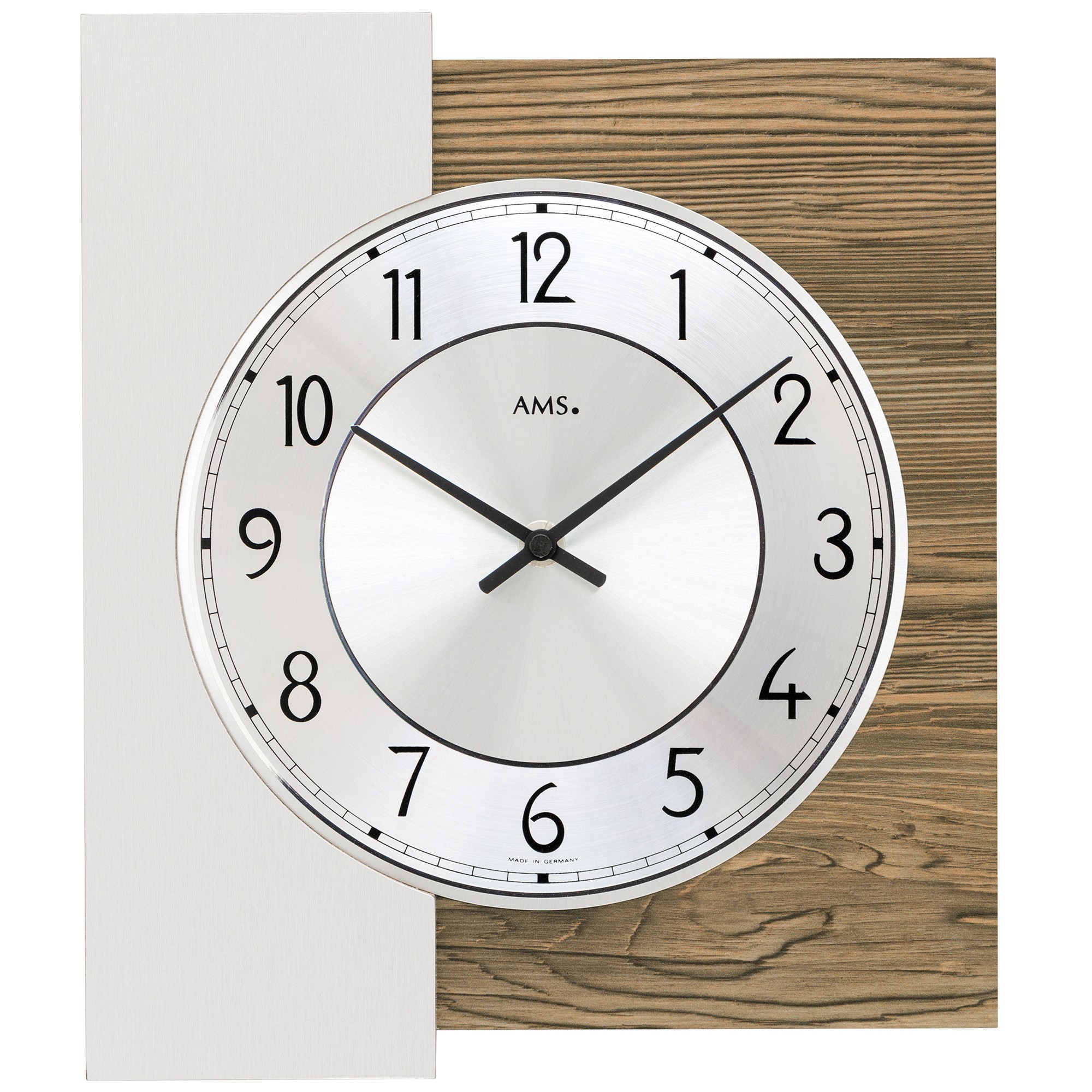 Wanduhr Quarz analog nussbaum farben mit Aluminium-Veredelung