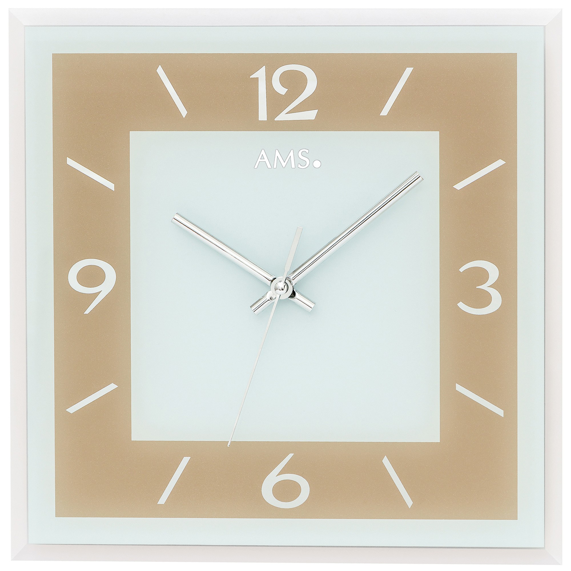 Wanduhr Quarz analog braun hellbraun eckig mit Glas leise ohne Ticken