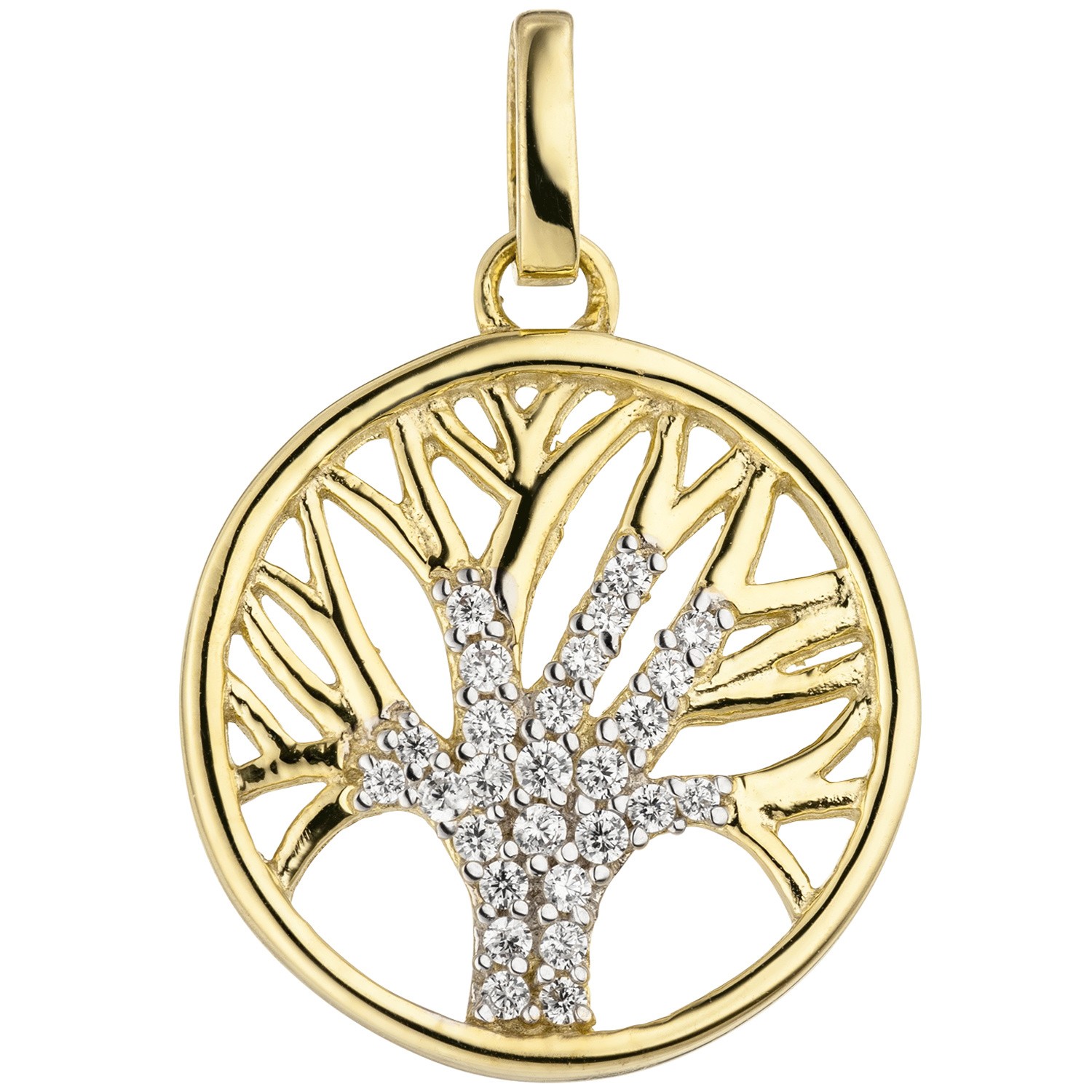 Anhänger Lebensbaum Baum 375 Gelbgold bicolor 27 Zirkonia