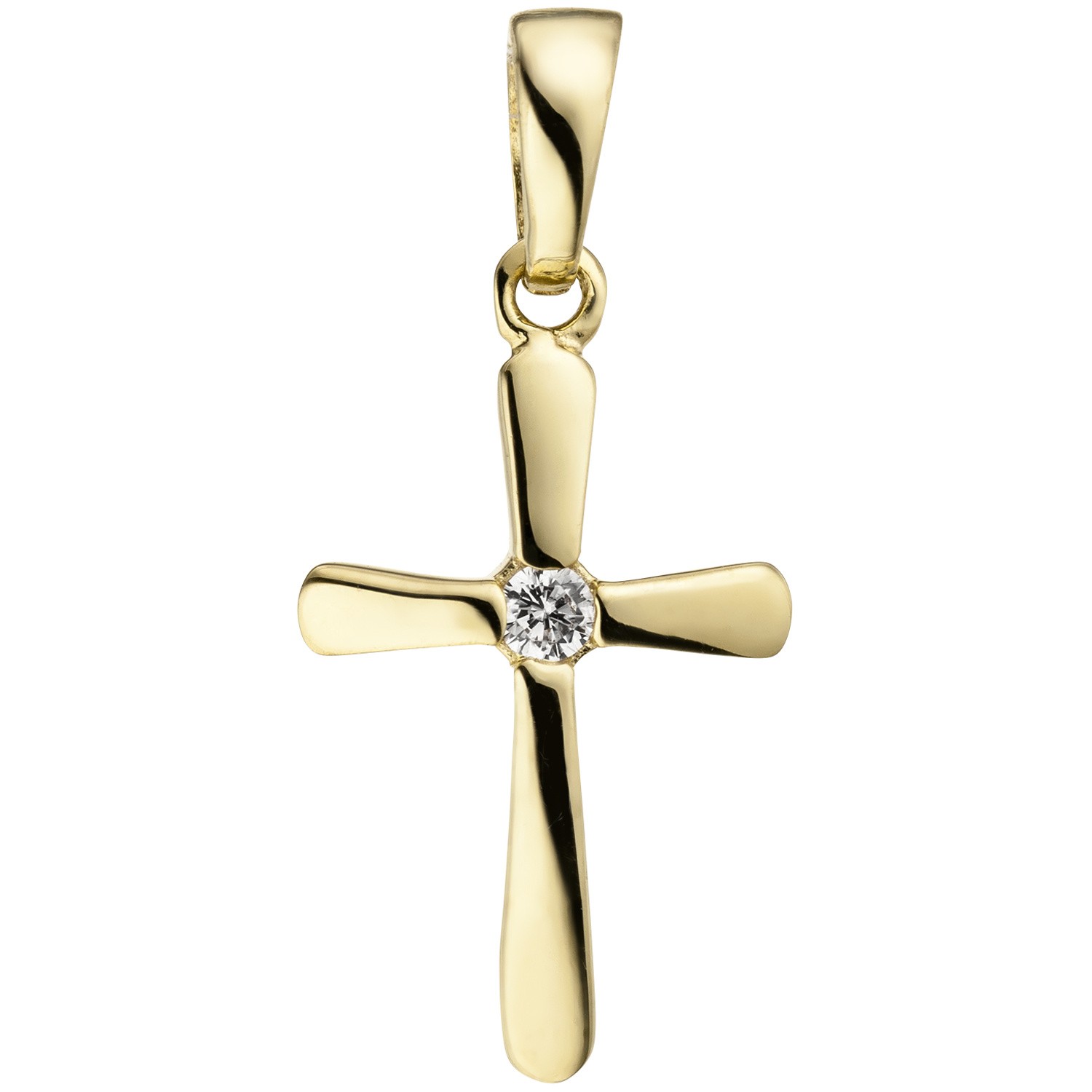 Anhänger Kreuz 375 Gelbgold 1 Zirkonia