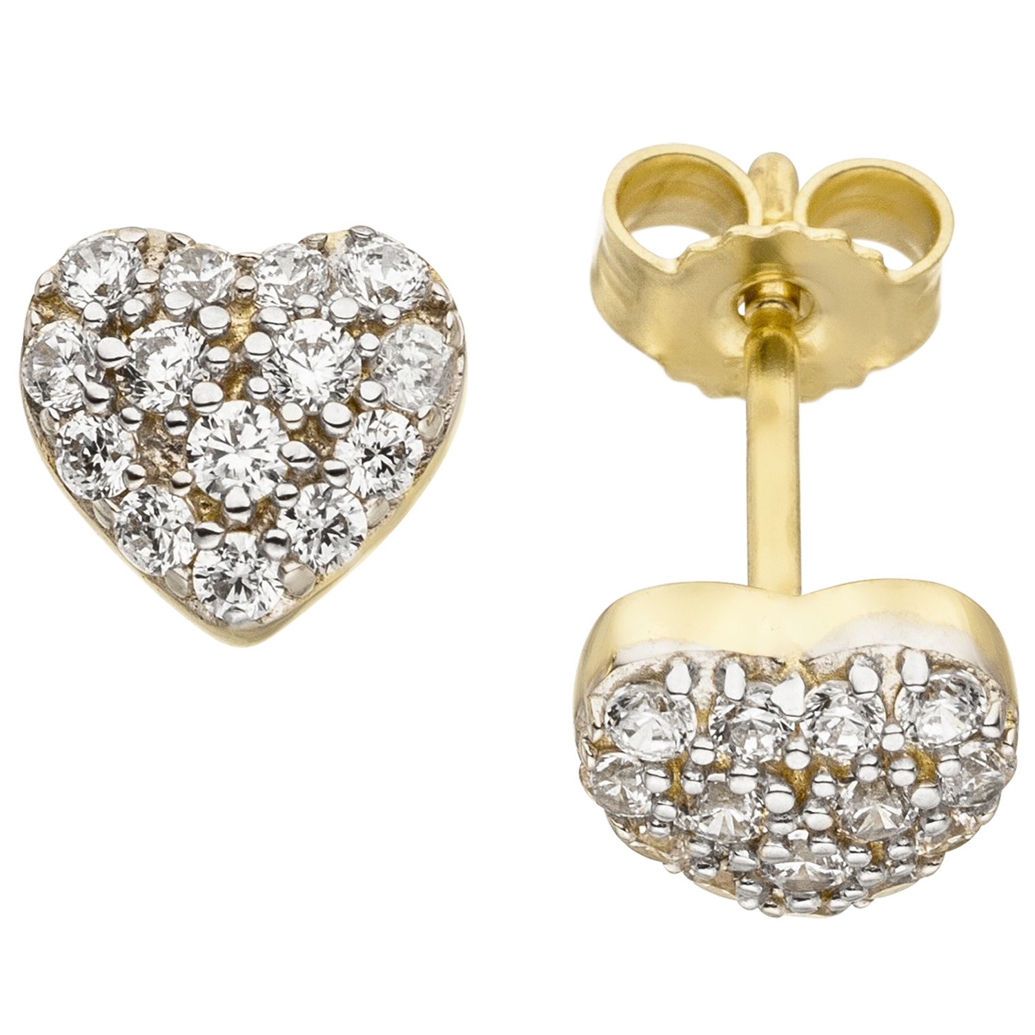 Ohrstecker Herz 375 Gelbgold bicolor 28 Zirkonia Ohrringe Herzohrstecker