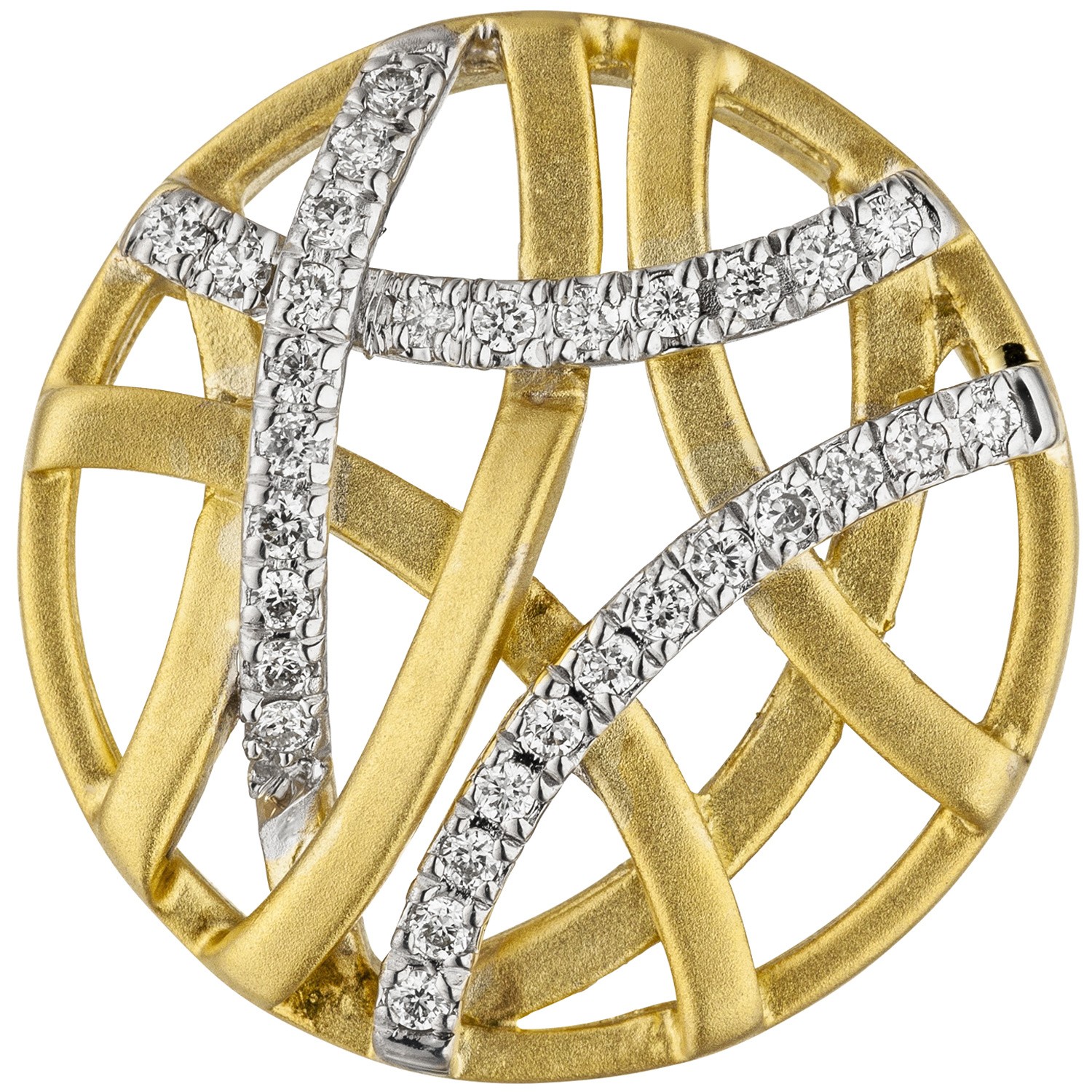 Anhänger rund 585 Gelbgold bicolor matt 31 Diamanten Brillanten