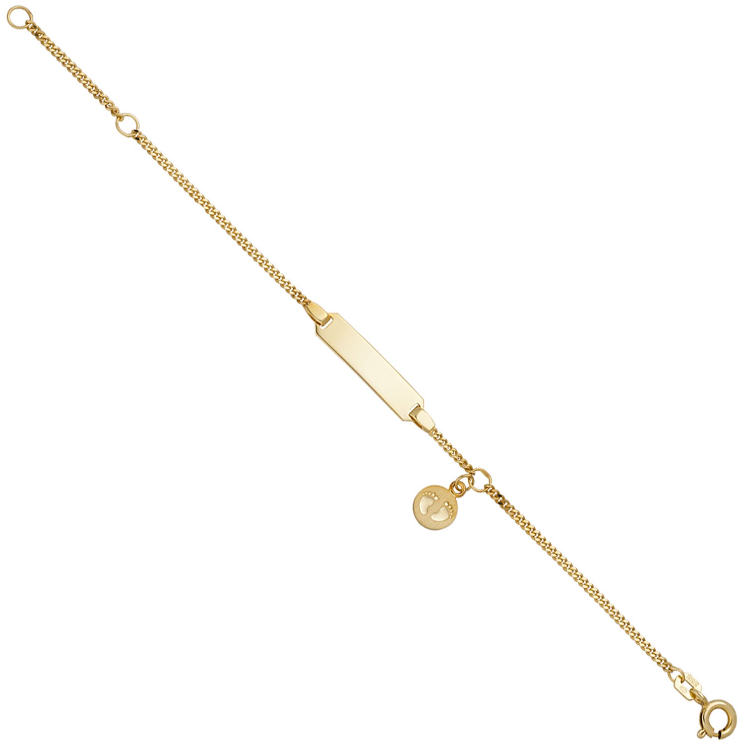 Schildband Babyfüße 333 Gelbgold 14cm Kinder Gravur ID Armband