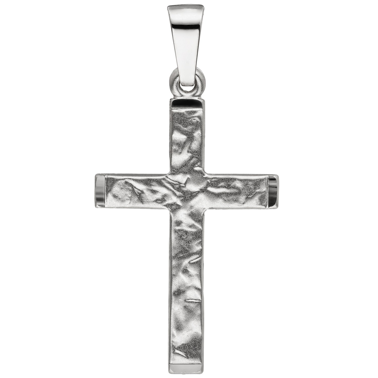 Anhänger Kreuz 333 Weißgold teil matt gehämmert