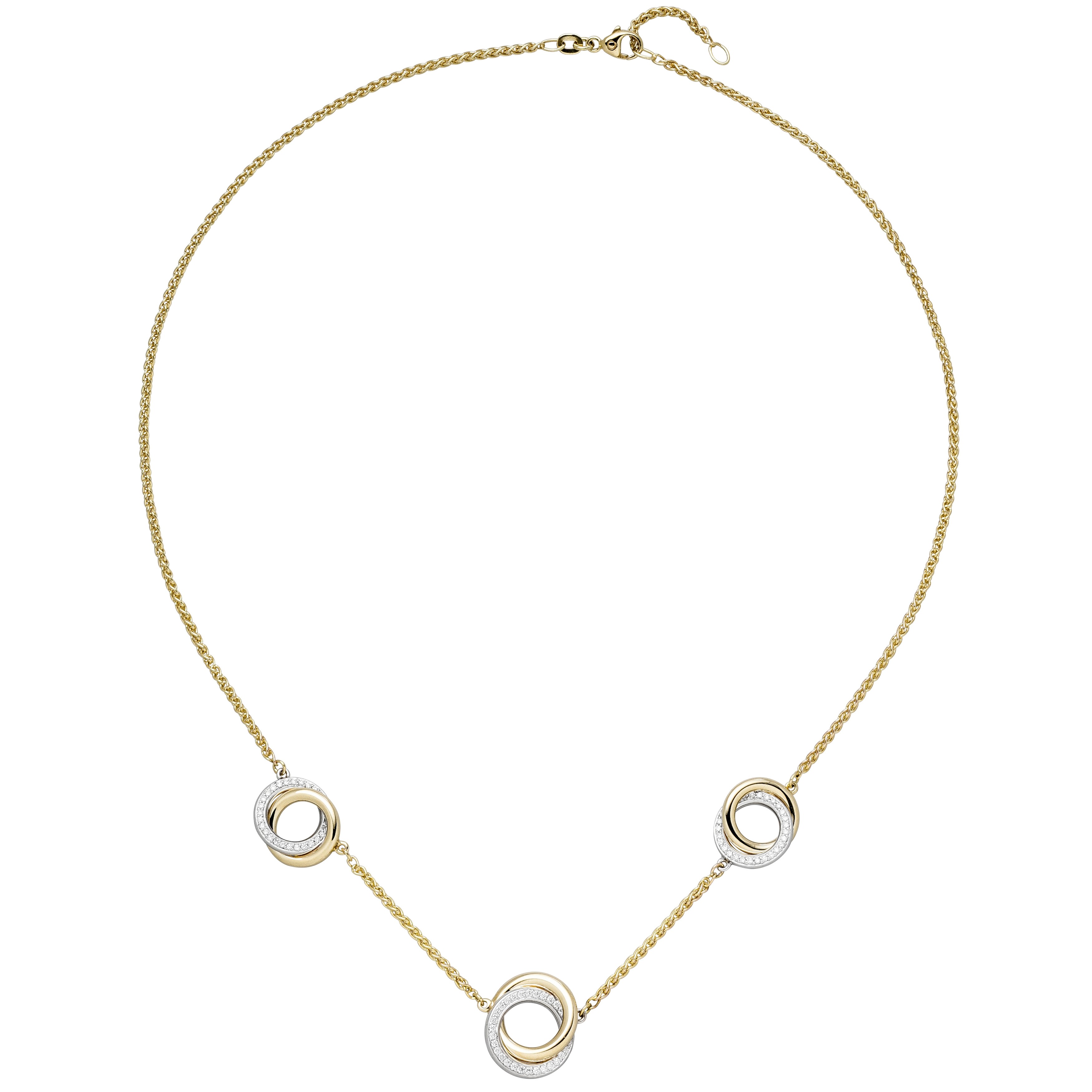 Collier 585 Gelbgold Weißgold bicolor 82 Diamanten 45cm