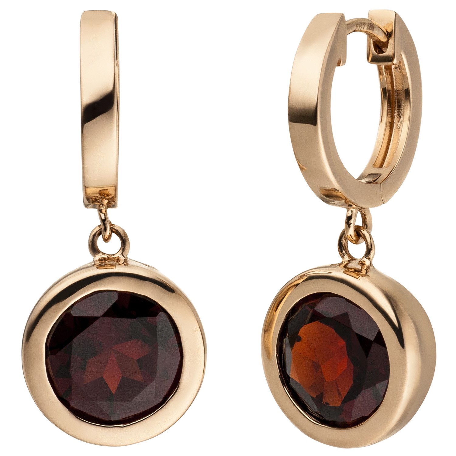 Creolen 585 Rotgold 2 Granate rot Ohrringe Goldcreolen Granatohrringe