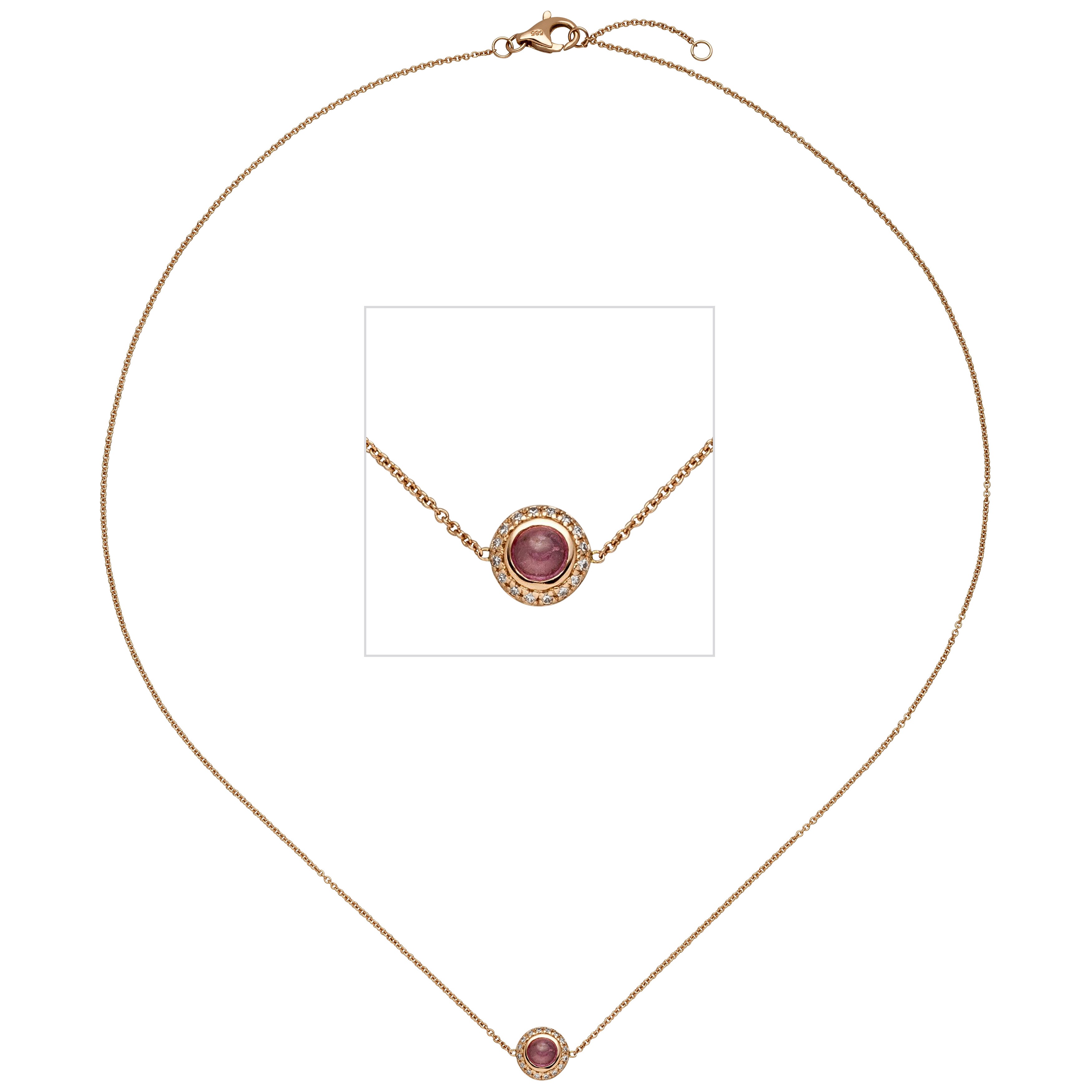 Collier 585 Rotgold 1 Turmalin pink 16 Diamanten Brillanten 42cm