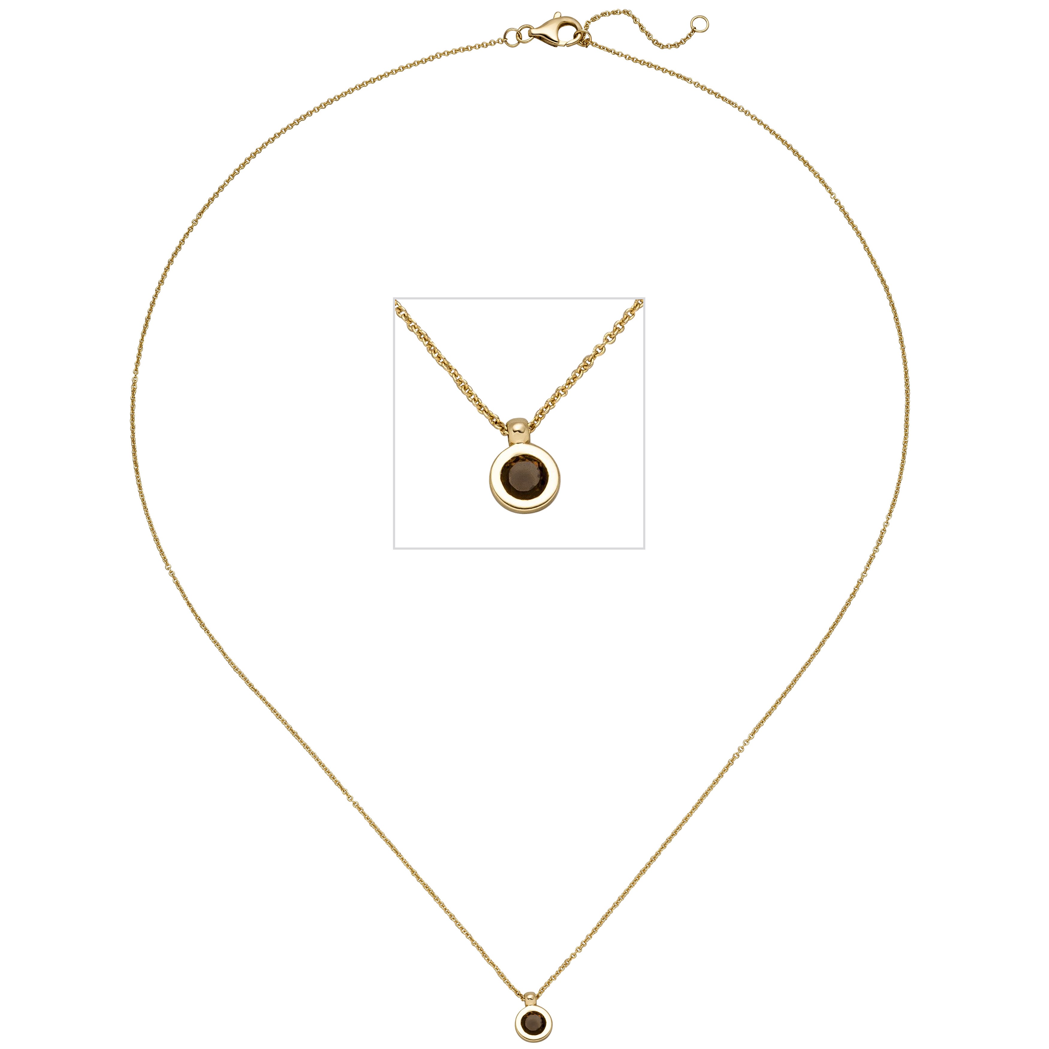 Collier Kette mit Anhänger 585 Gelbgold 1 Rauchquarz 45cm