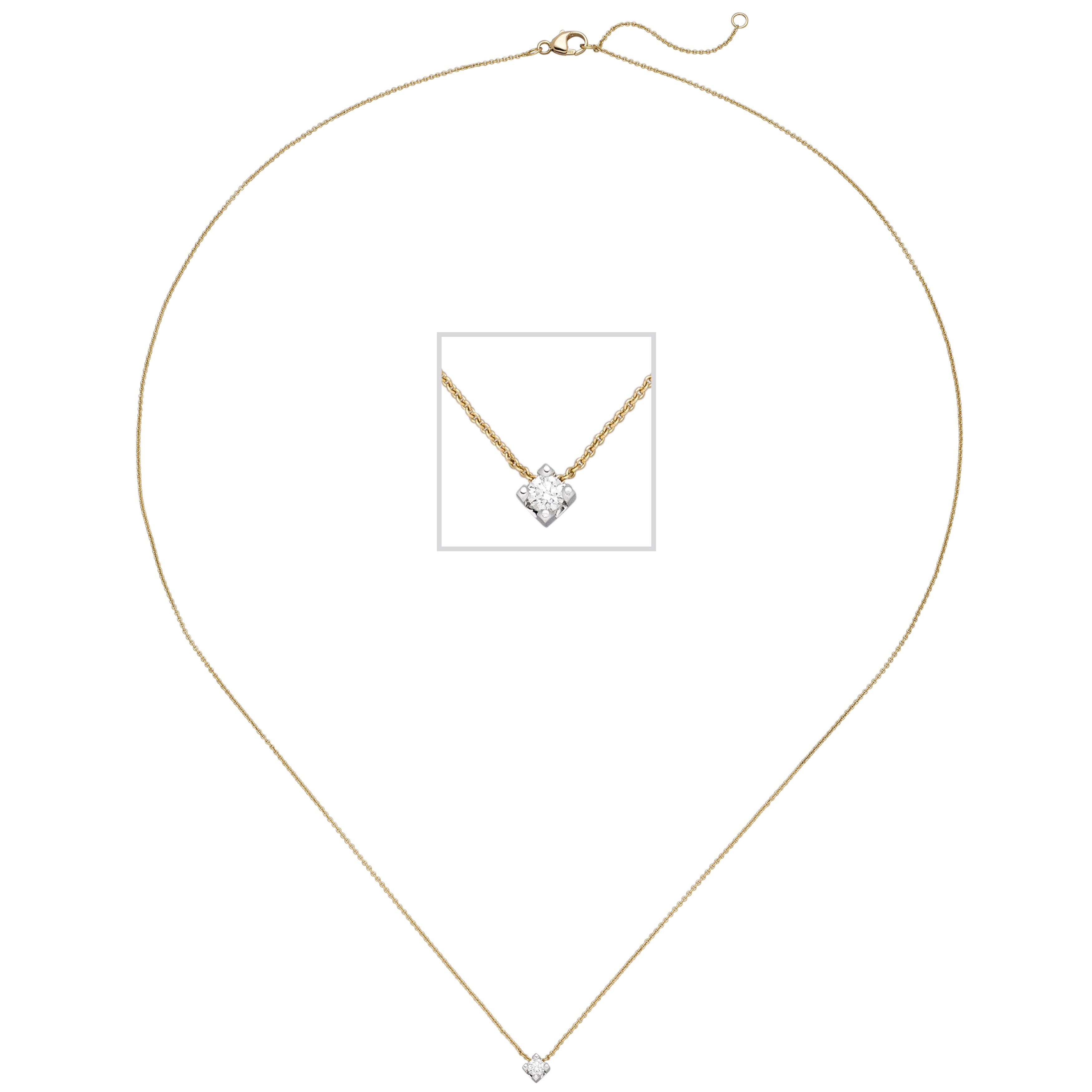 Collier 750 Gelbgold Weißgold bicolor 1 Diamant Brillant 45cm Goldkette