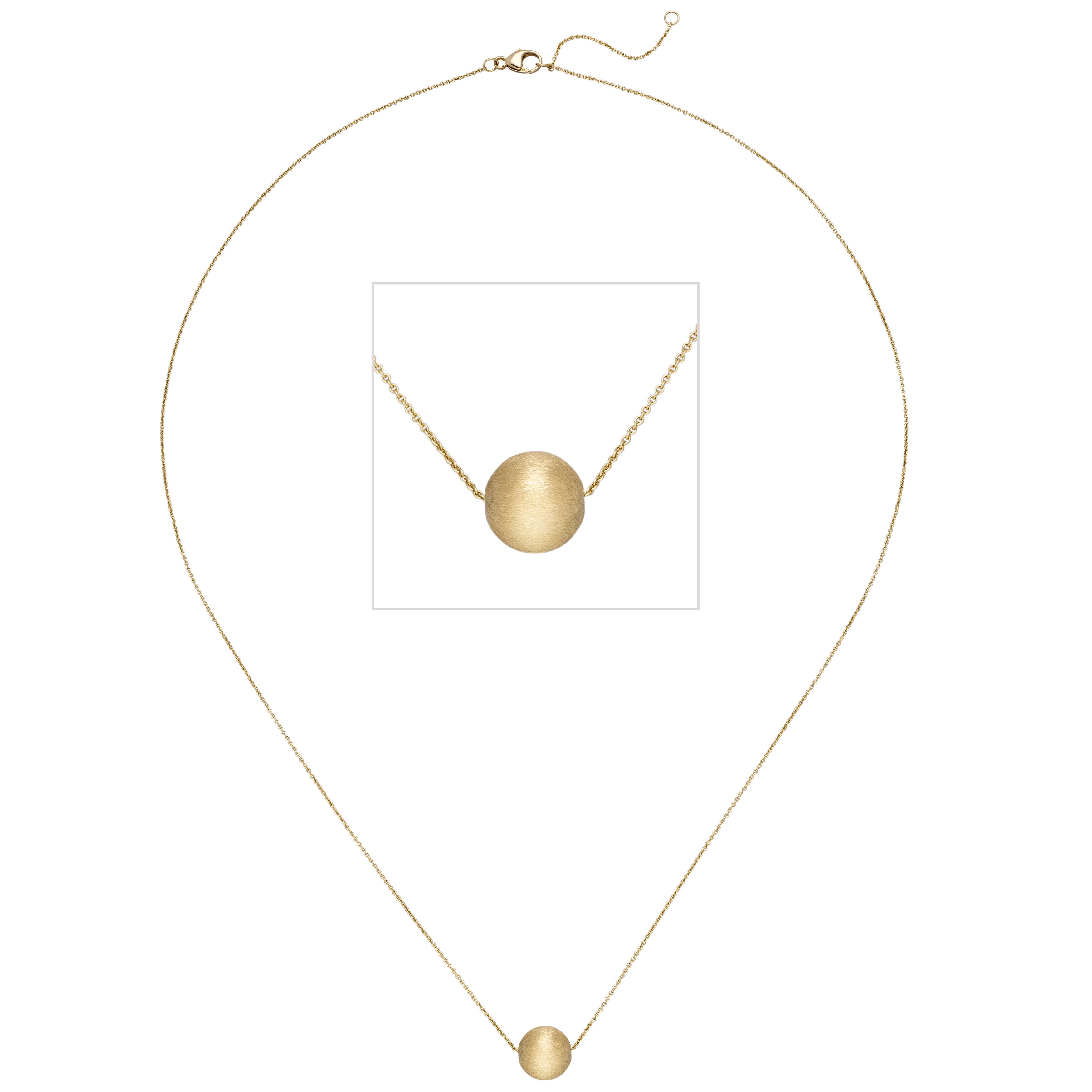 Collier Kette mit Anhänger Kugel 750 Gelbgold matt 45cm