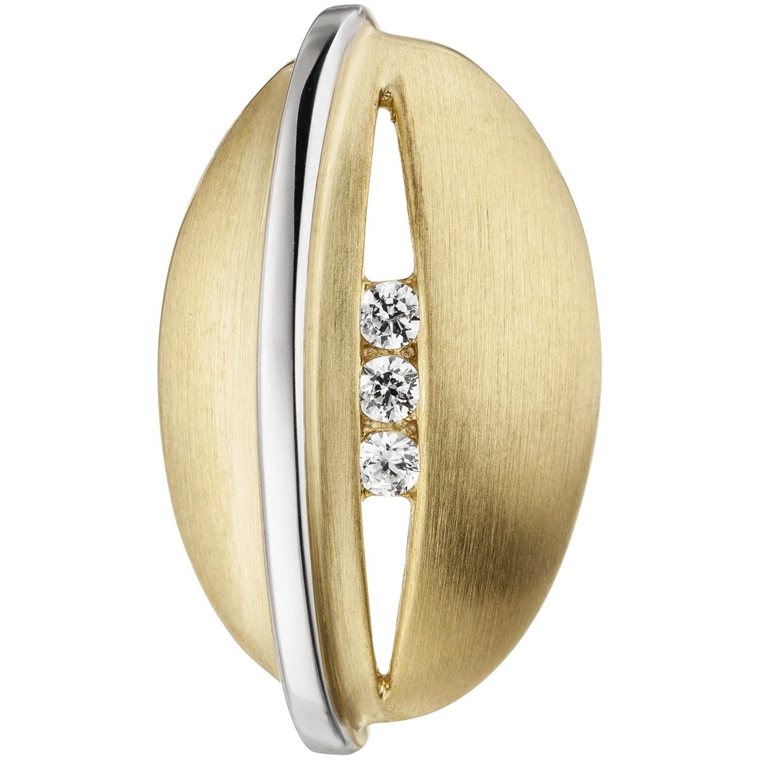 Anhänger 375 Gelbgold Weißgold bicolor matt 3 Zirkonia