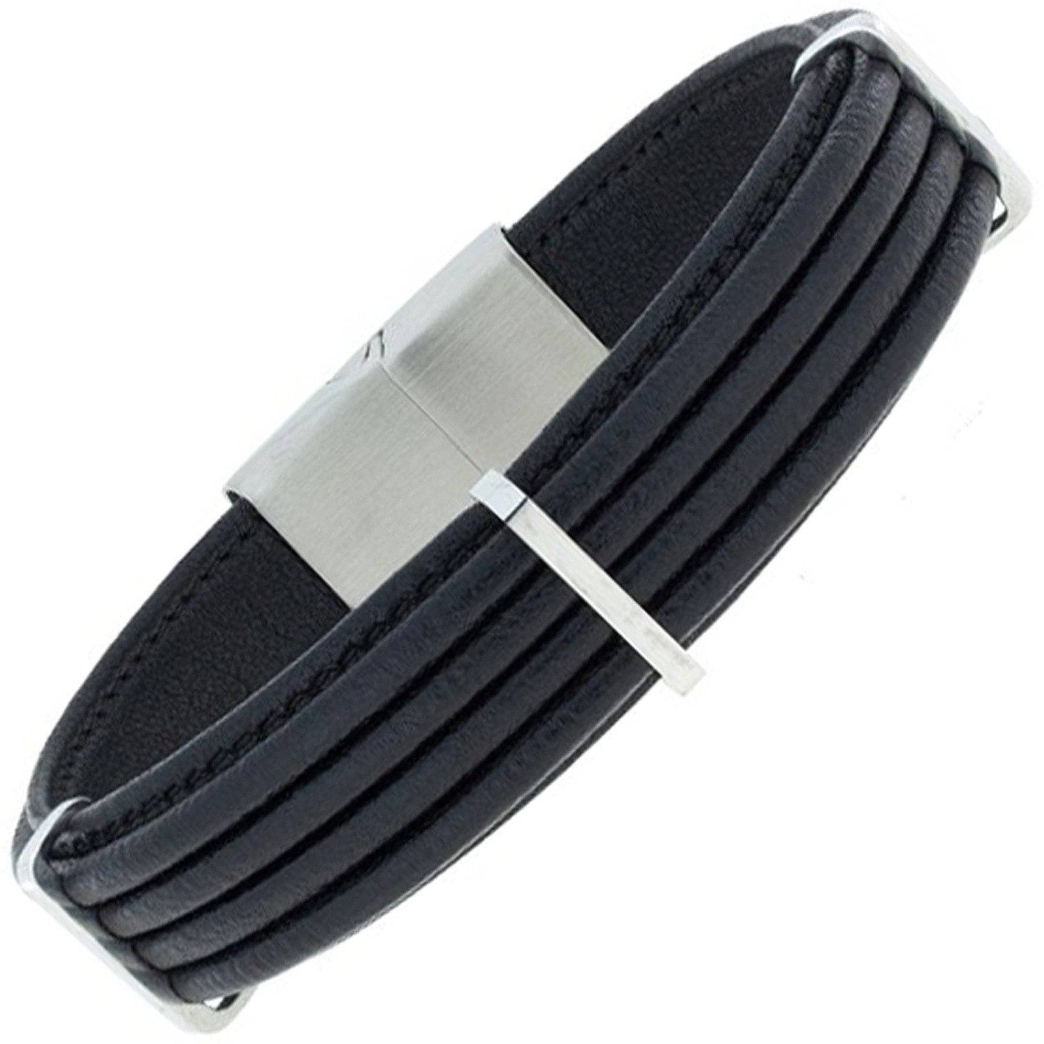 Armband Leder schwarz mit Edelstahl 21cm