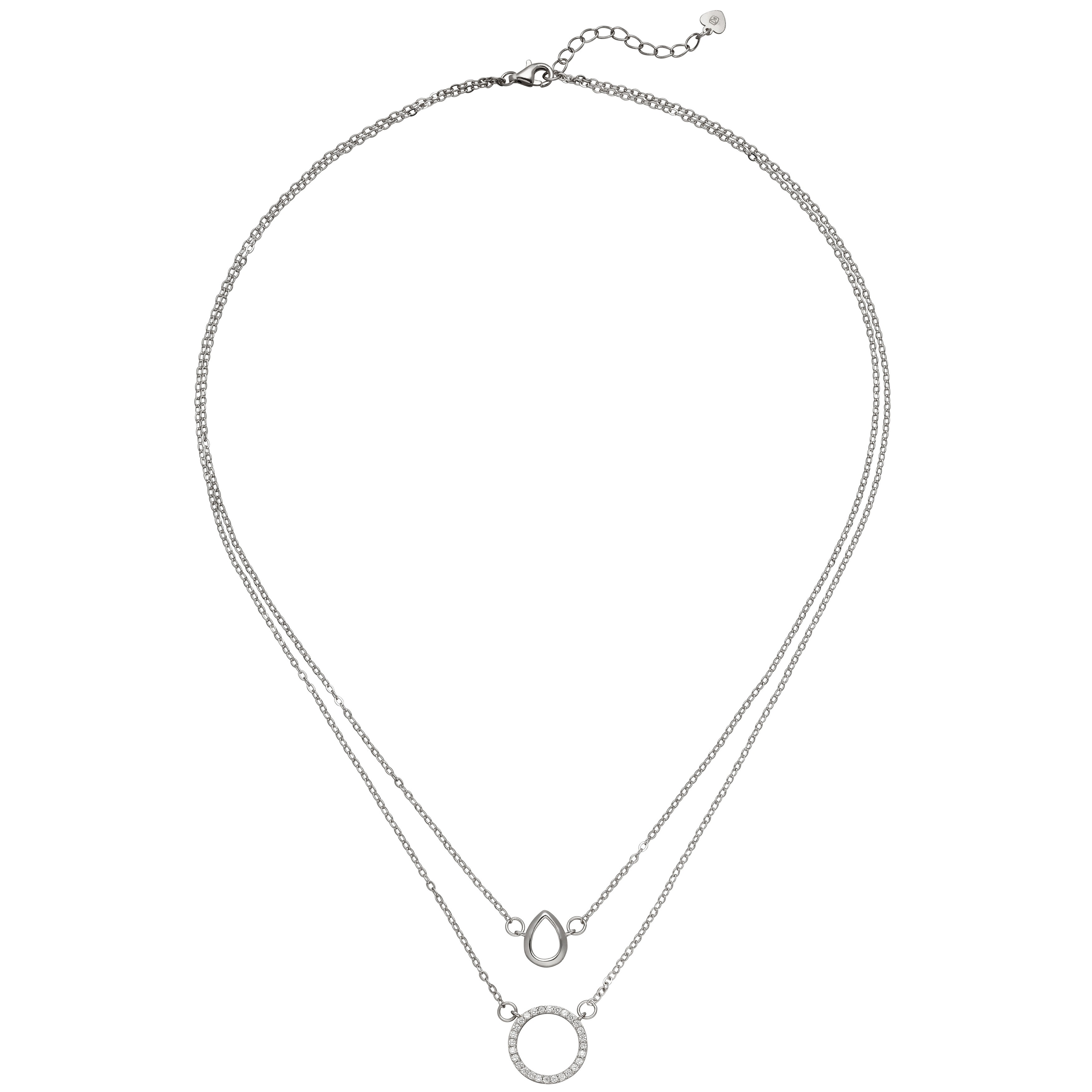 Kette mit Anhängern 2-reihig 925 Sterling Silber 28 Zirkonia 46cm