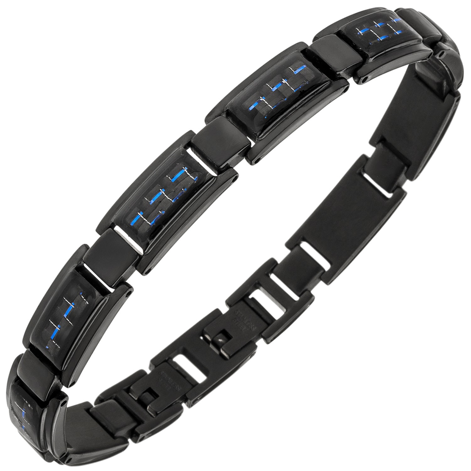 Armband Edelstahl schwarz beschichtet mit Carbon blau 21cm