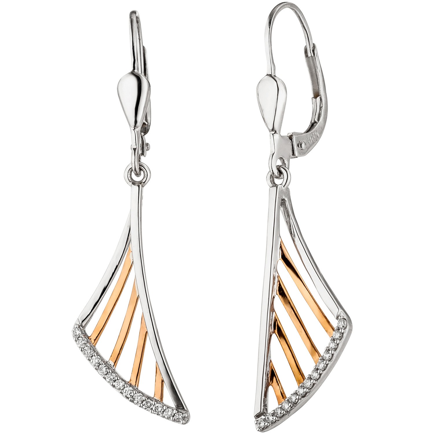 Ohrhänger 585 Weißgold Rotgold bicolor 26 Diamanten Brillanten Ohrringe