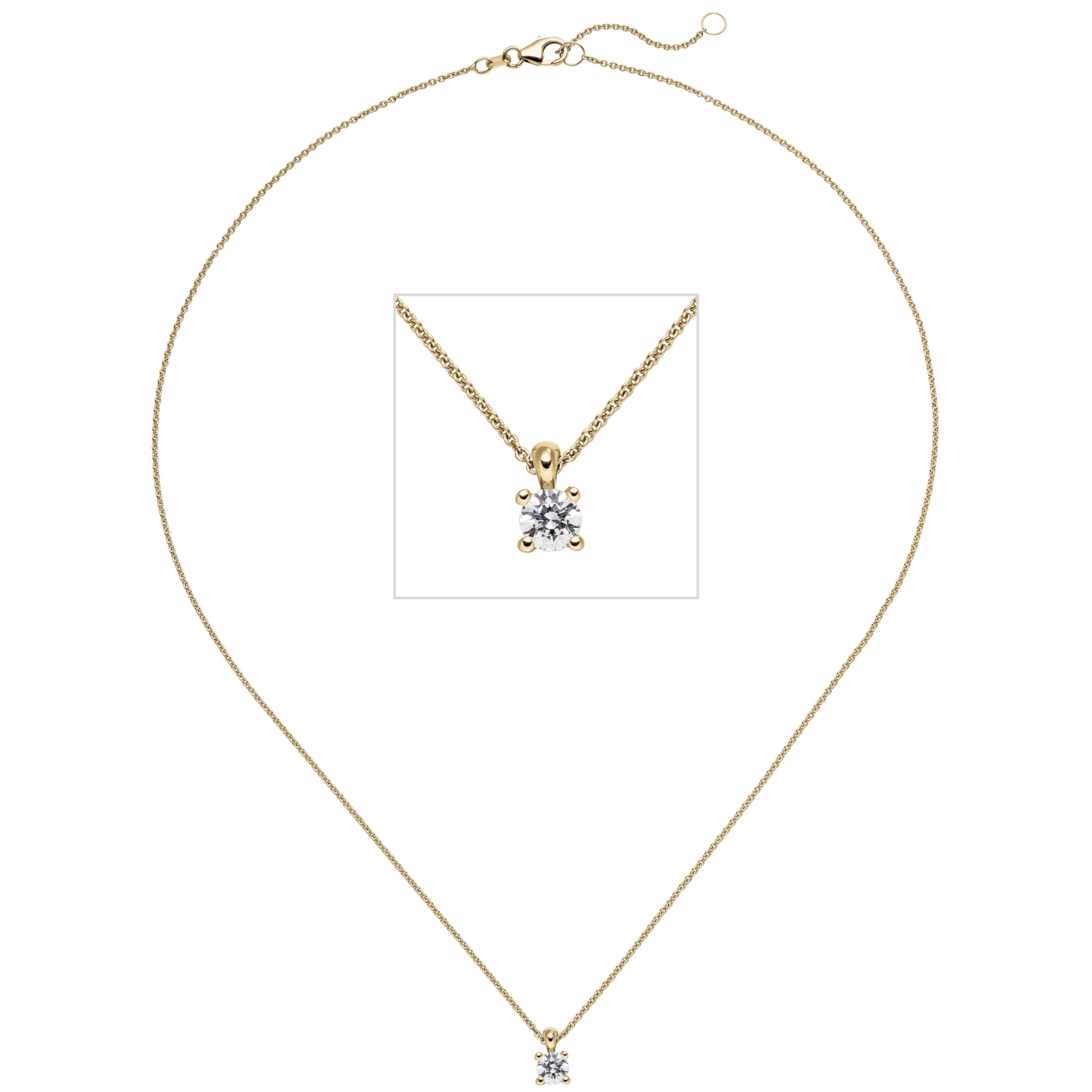 Collier Kette mit Anhänger 585 Gelbgold 1 Diamant Brillant 0,70ct. 45cm