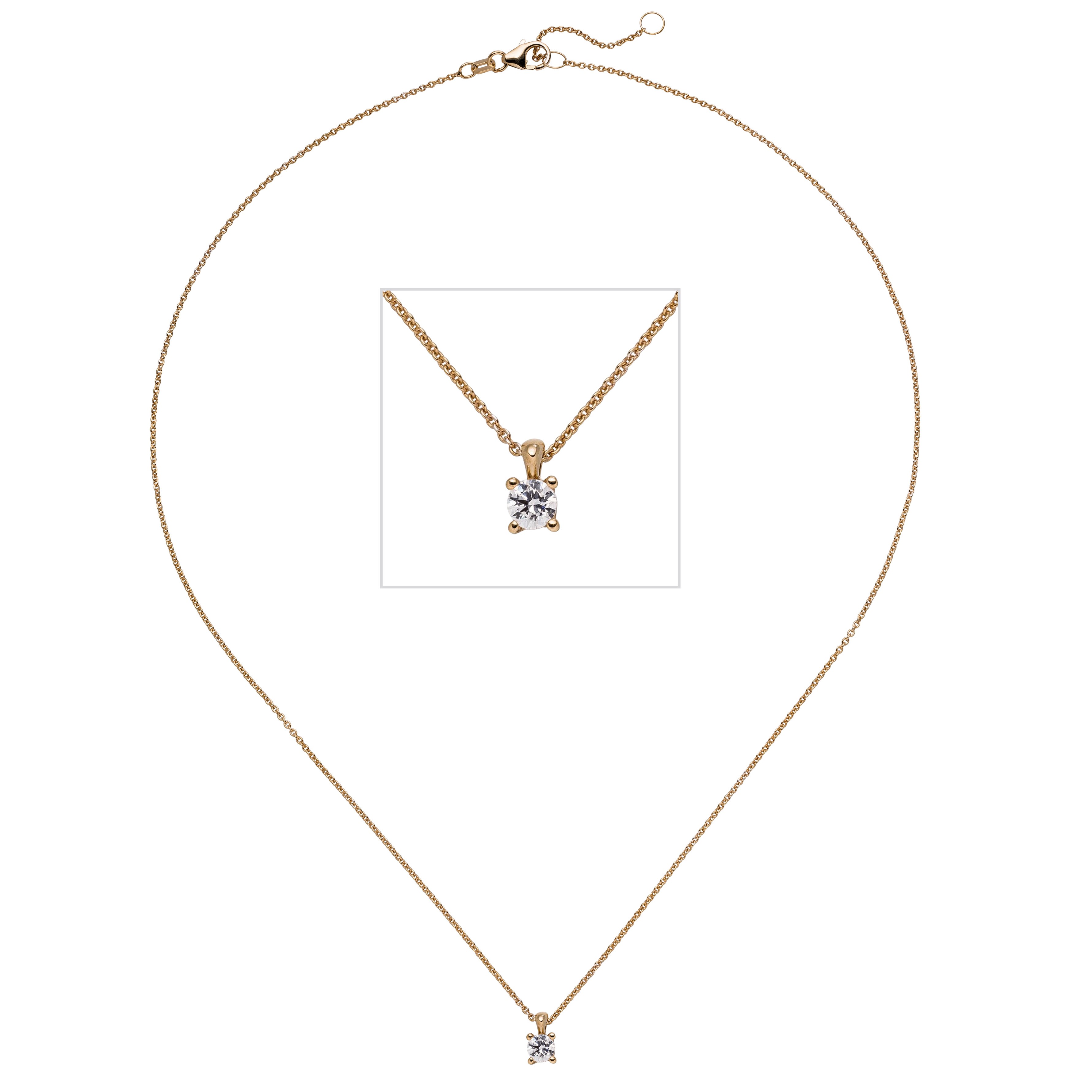 Collier Kette mit Anhänger 585 Rotgold 1 Diamant Brillant 0,15ct. 45cm