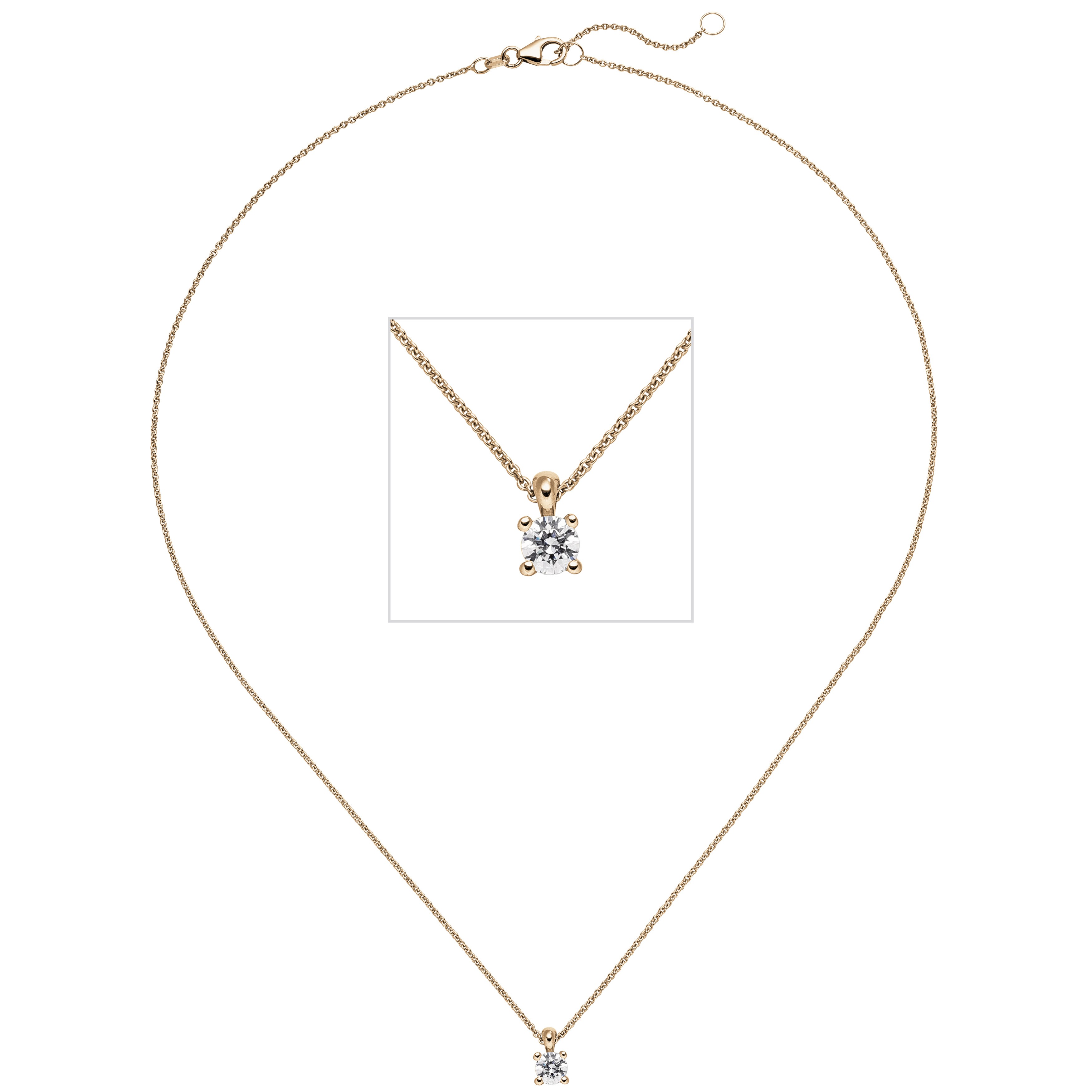 Collier Kette mit Anhänger 585 Rotgold 1 Diamant Brillant 0,50ct. 45cm