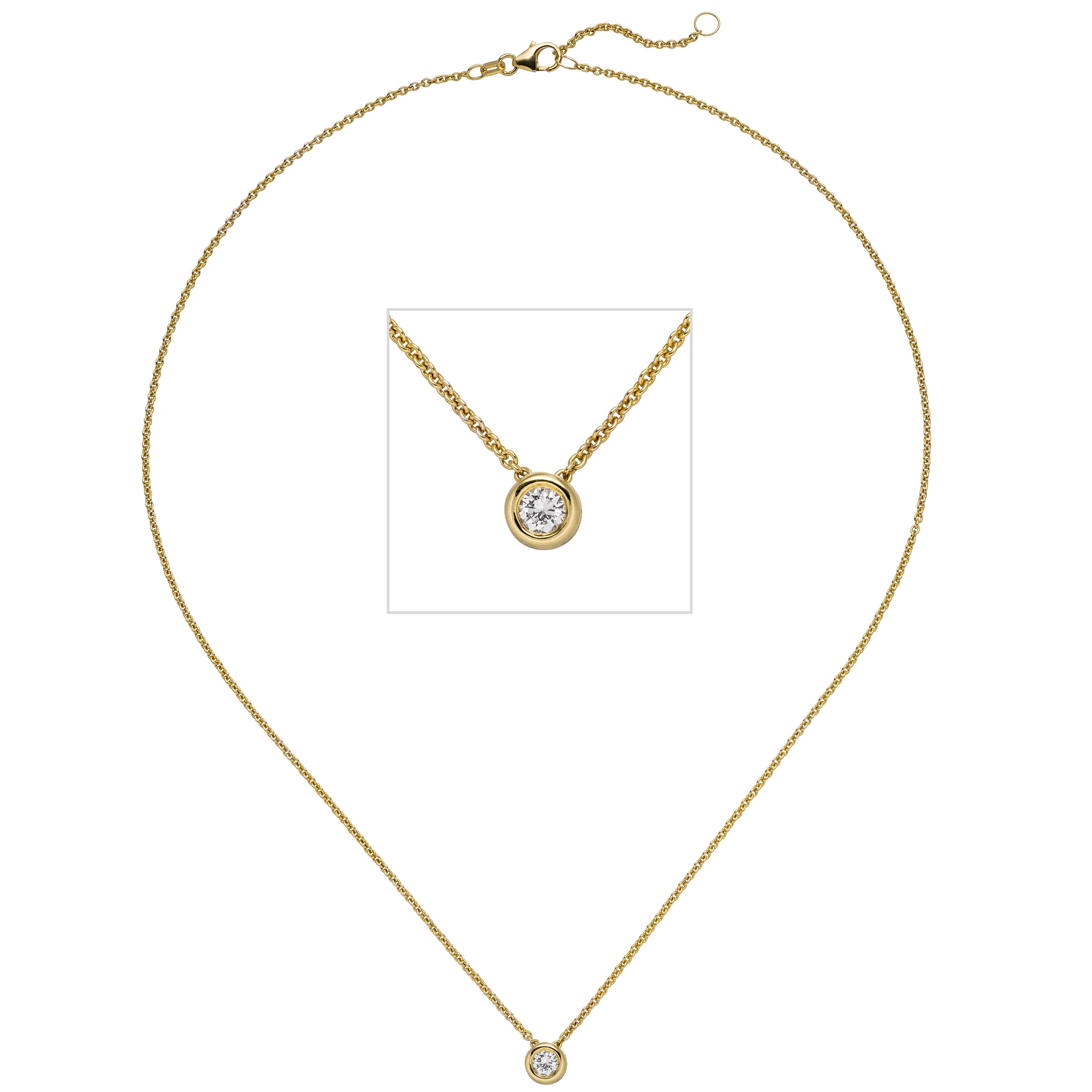 Collier Kette mit Anhänger 585 Gelbgold 1 Diamant Brillant 0,15ct. 45cm