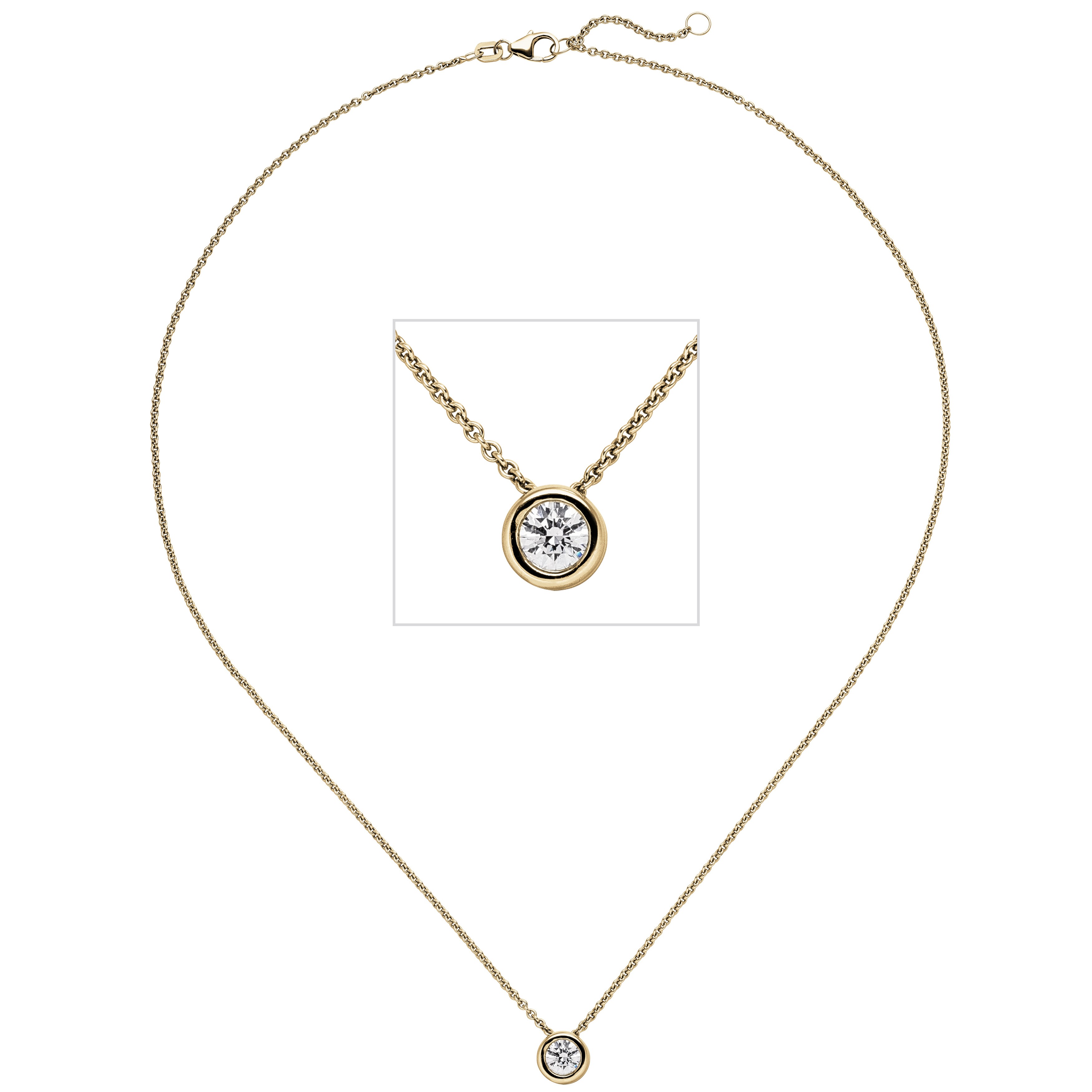 Collier Kette mit Anhänger 585 Gelbgold 1 Diamant Brillant 0,70ct. 45cm