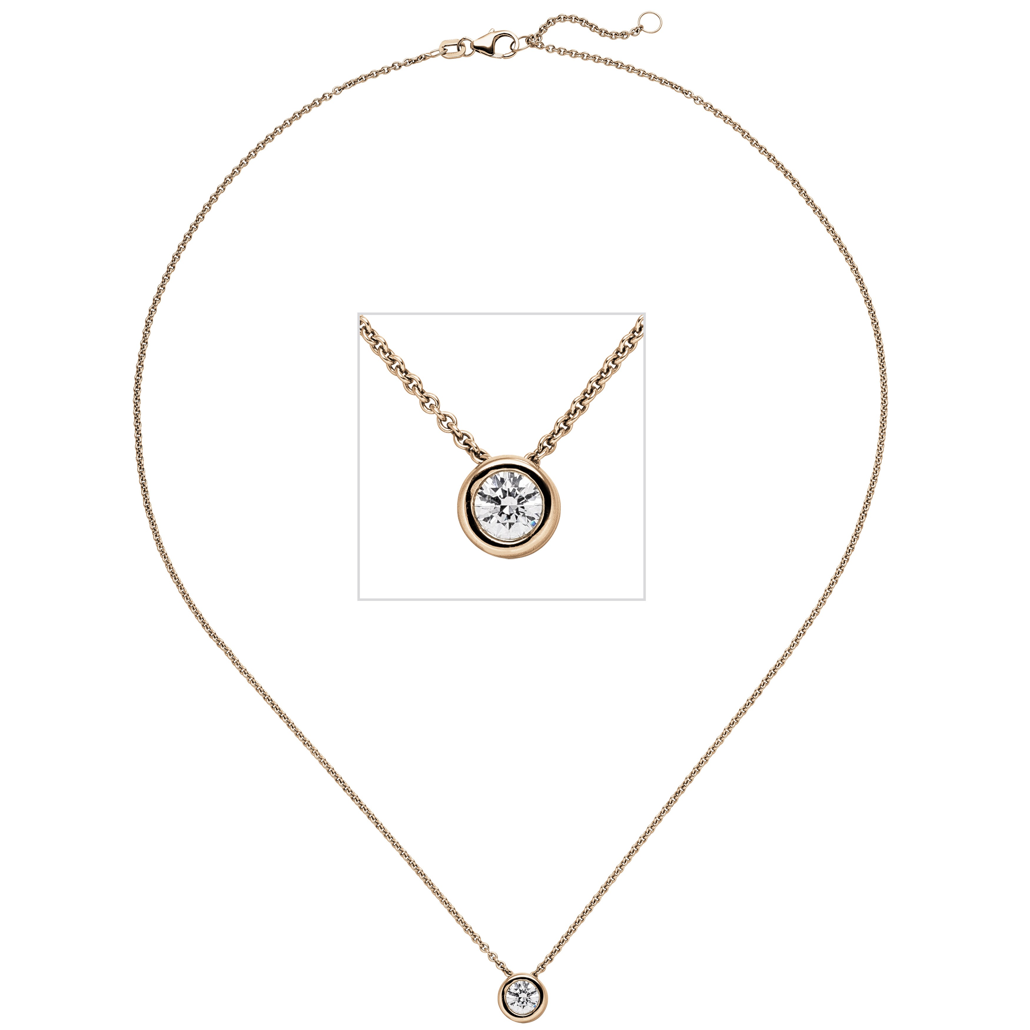 Collier Kette mit Anhänger 585 Rotgold 1 Diamant Brillant 0,70ct. 45cm