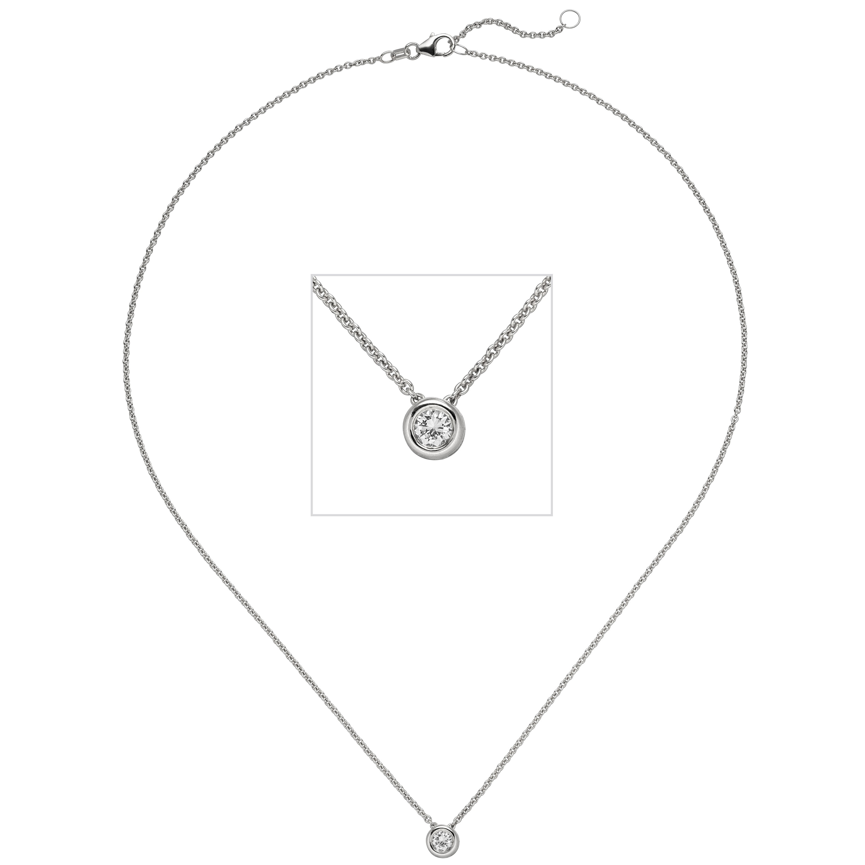 Collier Kette mit Anhänger 585 Weißgold 1 Diamant Brillant 0,25ct. 45cm
