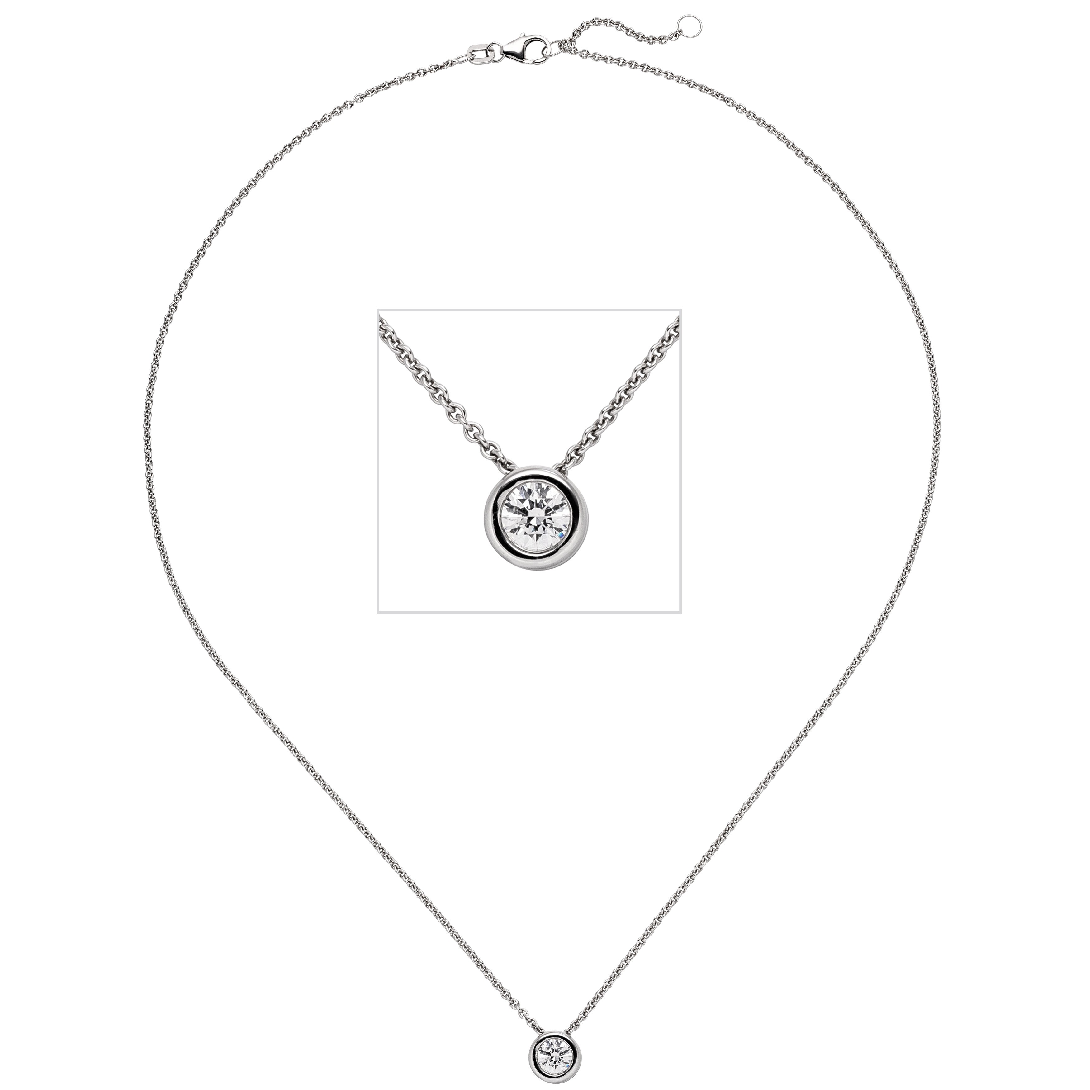 Colllier Kette mit Anhänger 585 Weißgold 1 Diamant Brillant 0,5 ct. 45cm