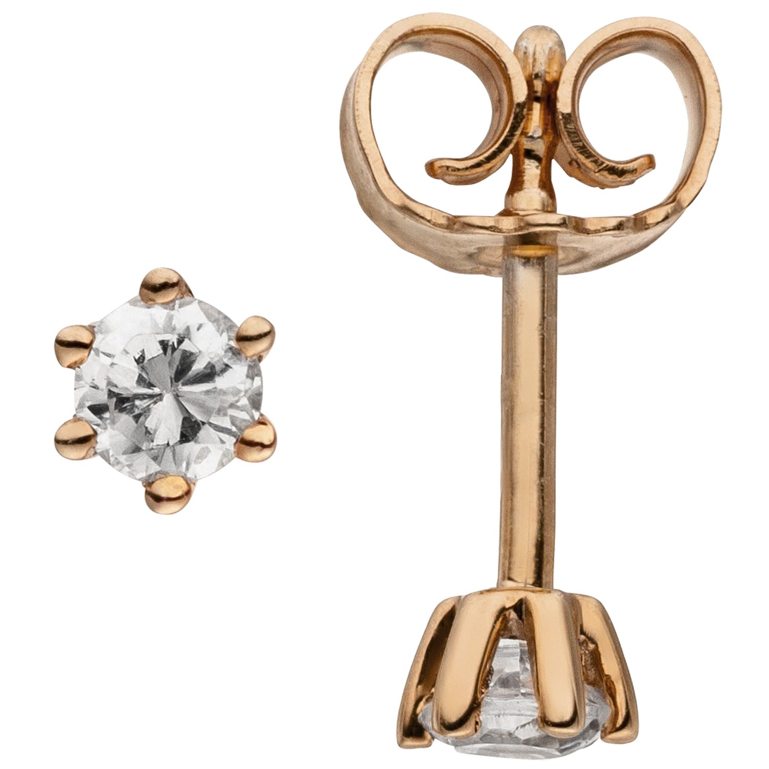 Ohrstecker 585 Rotgold 2 Diamanten Brillanten 0,14ct. Ohrringe