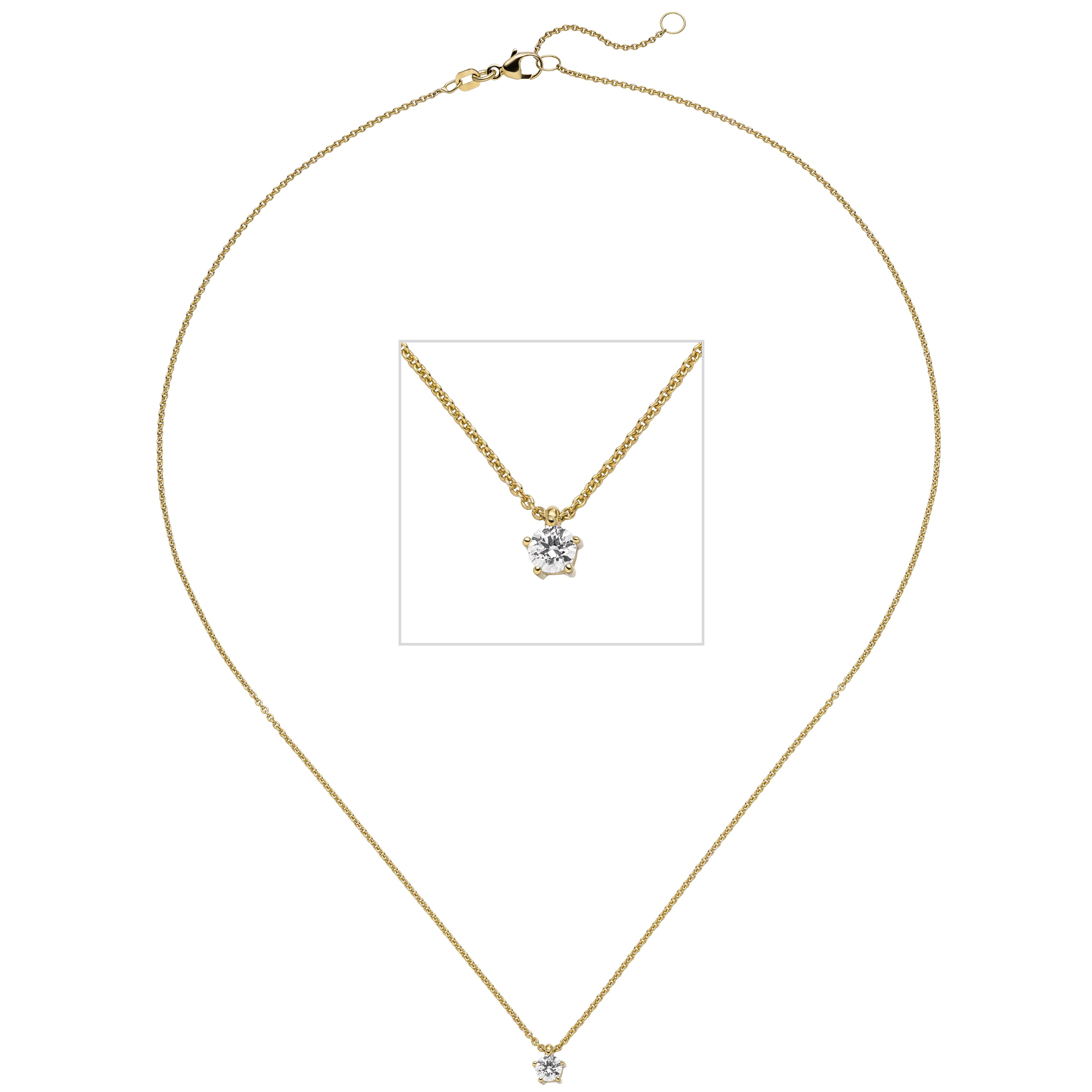 Collier Kette mit Anhänger 585 Gelbgold 1 Diamant Brillant 0,25ct. 45cm
