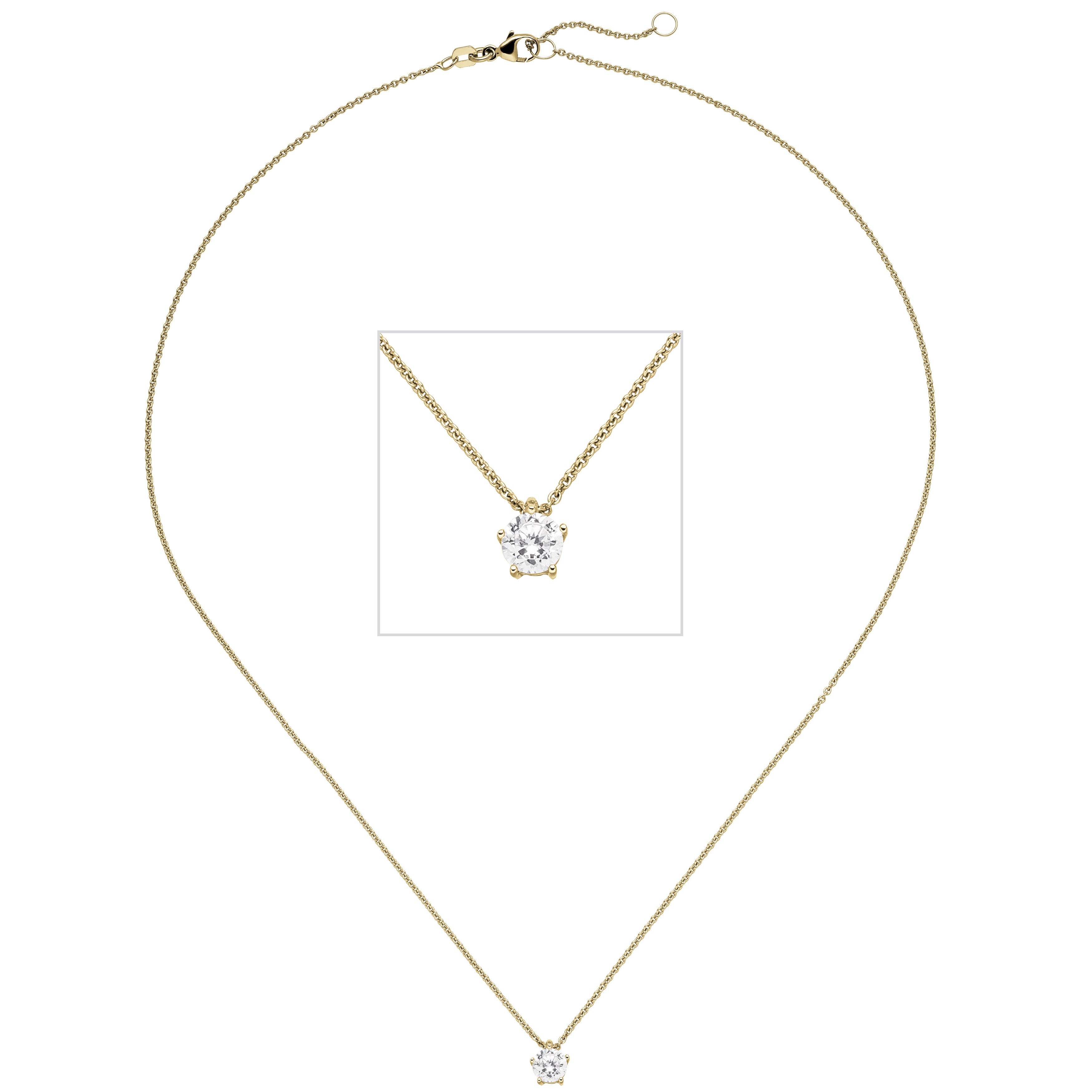 Collier Kette mit Anhänger 585 Gelbgold 1 Diamant Brillant 0,70ct. 45cm