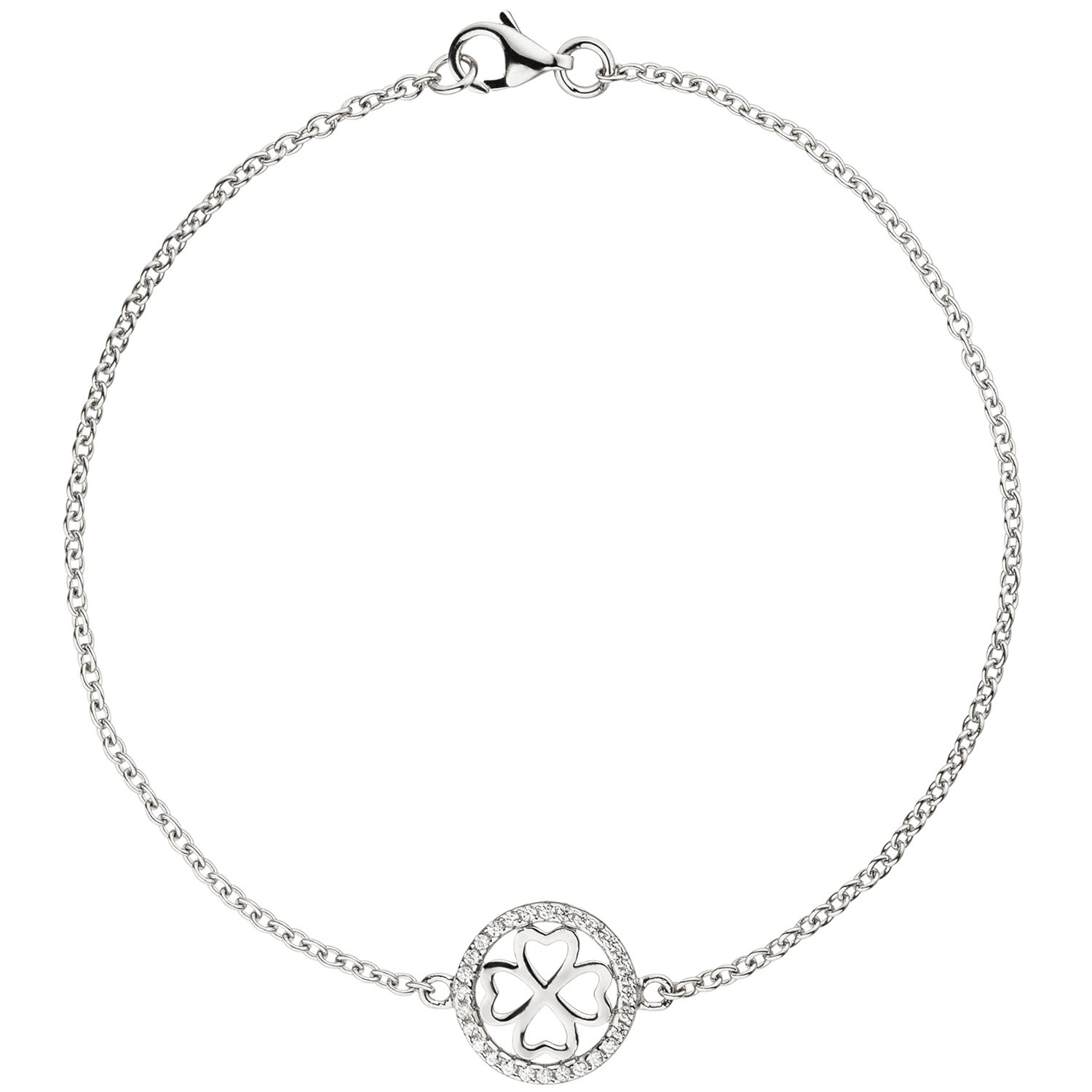 Armband Kleeblatt 925 Sterlingsilber 28 Zirkonia 19cm Glücksbringer