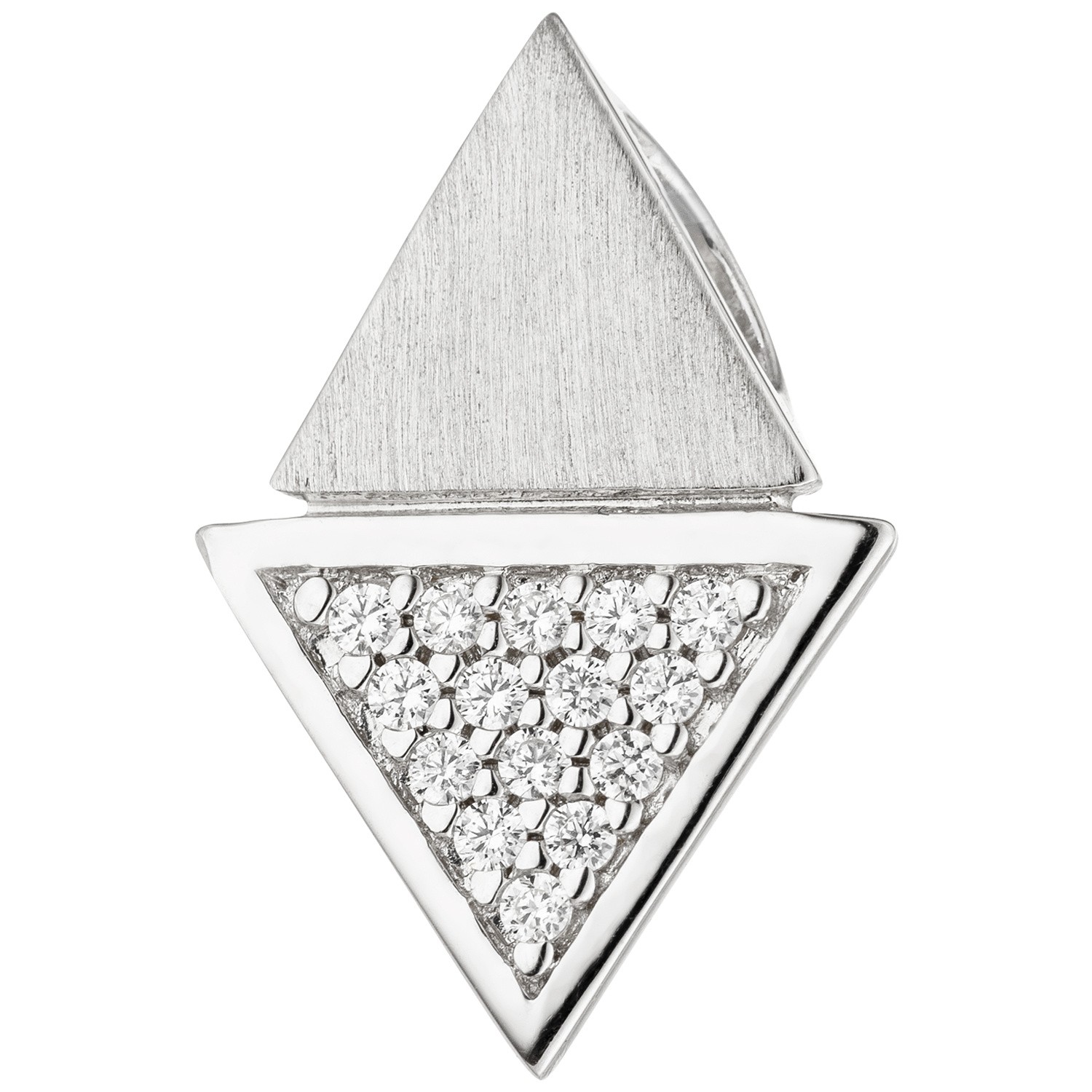 Anhänger dreieckig 925 Sterlingsilber teil matt 15 Zirkonia