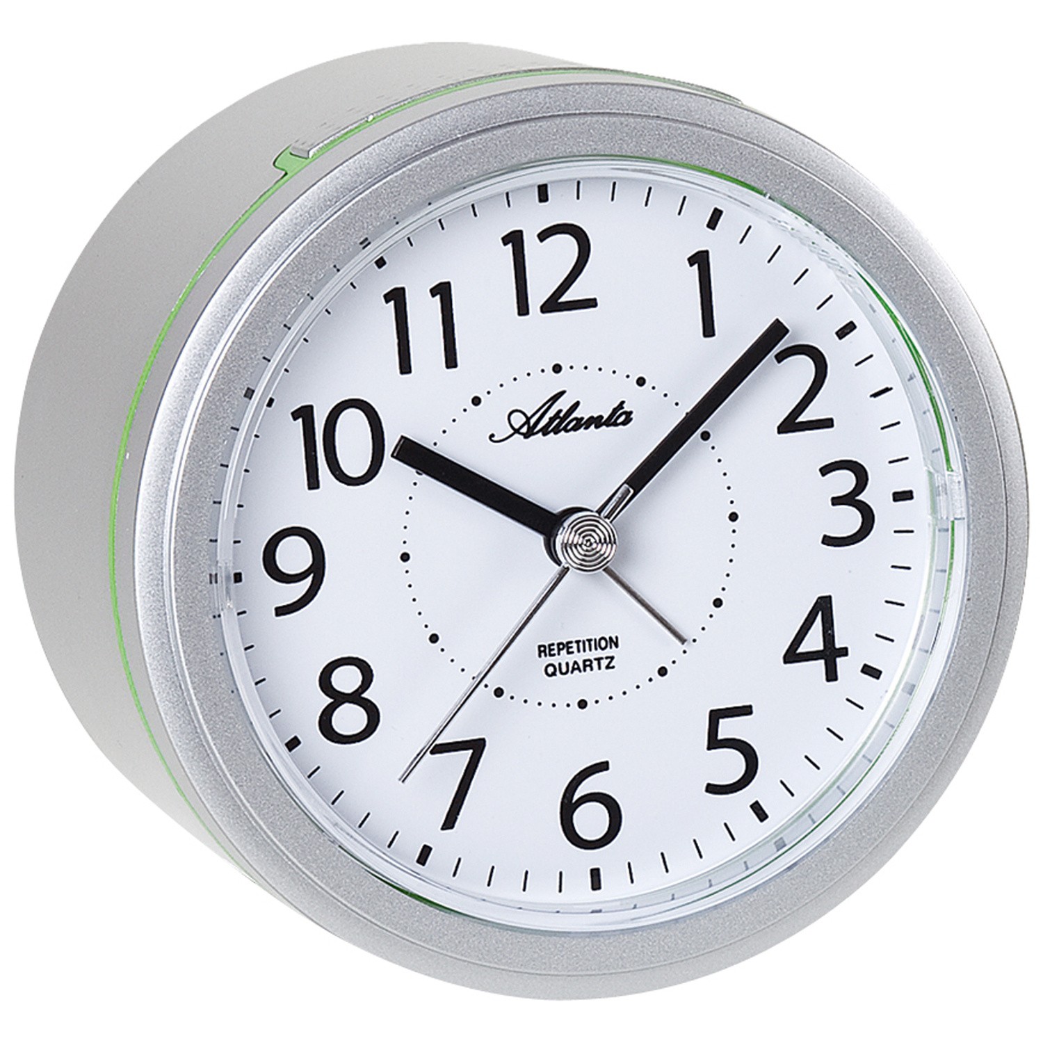 Wecker Quarz analog silbern leise ohne Ticken mit Licht Snooze