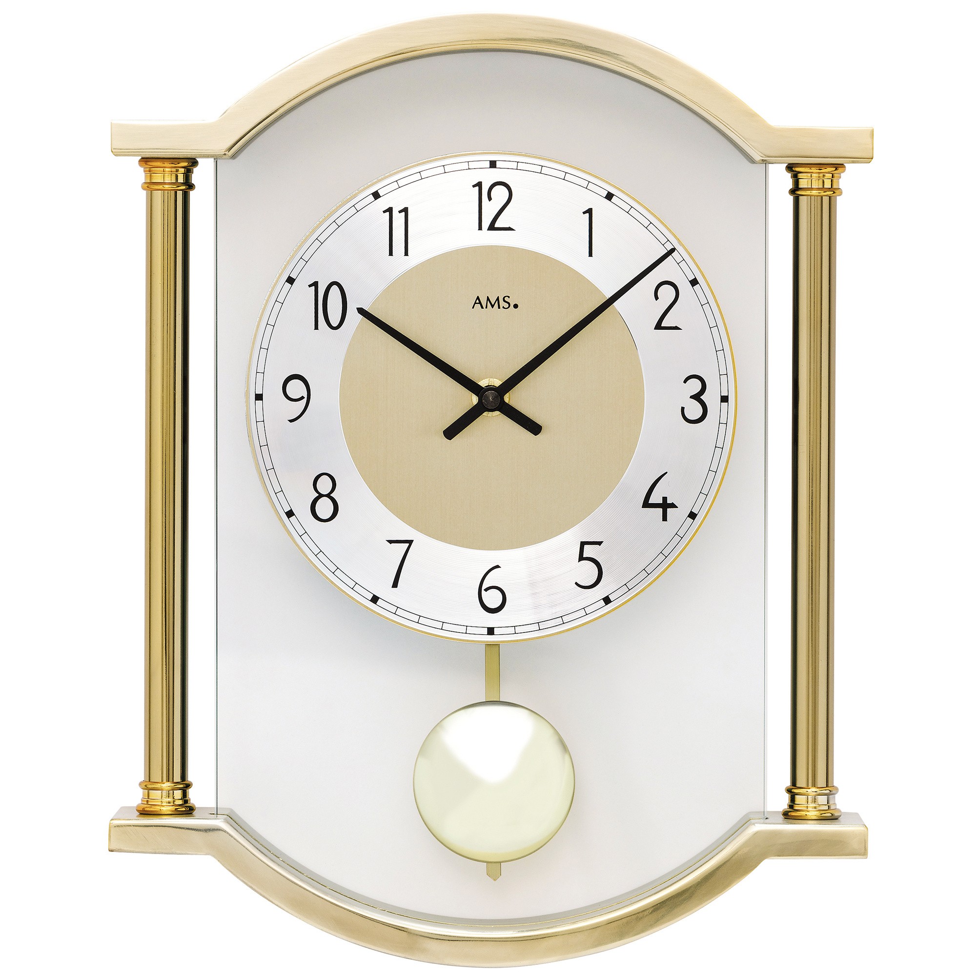 Wanduhr Quarz mit Pendel Pendeluhr golden mit Glas kombiniert