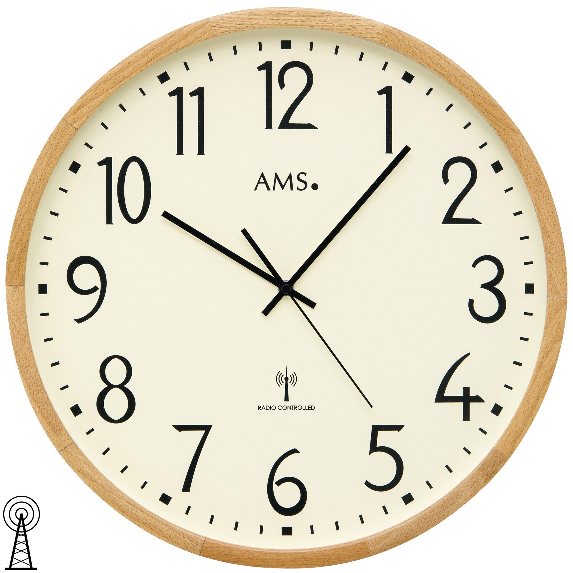 Wanduhr Funk Funkwanduhr analog Holz Buche