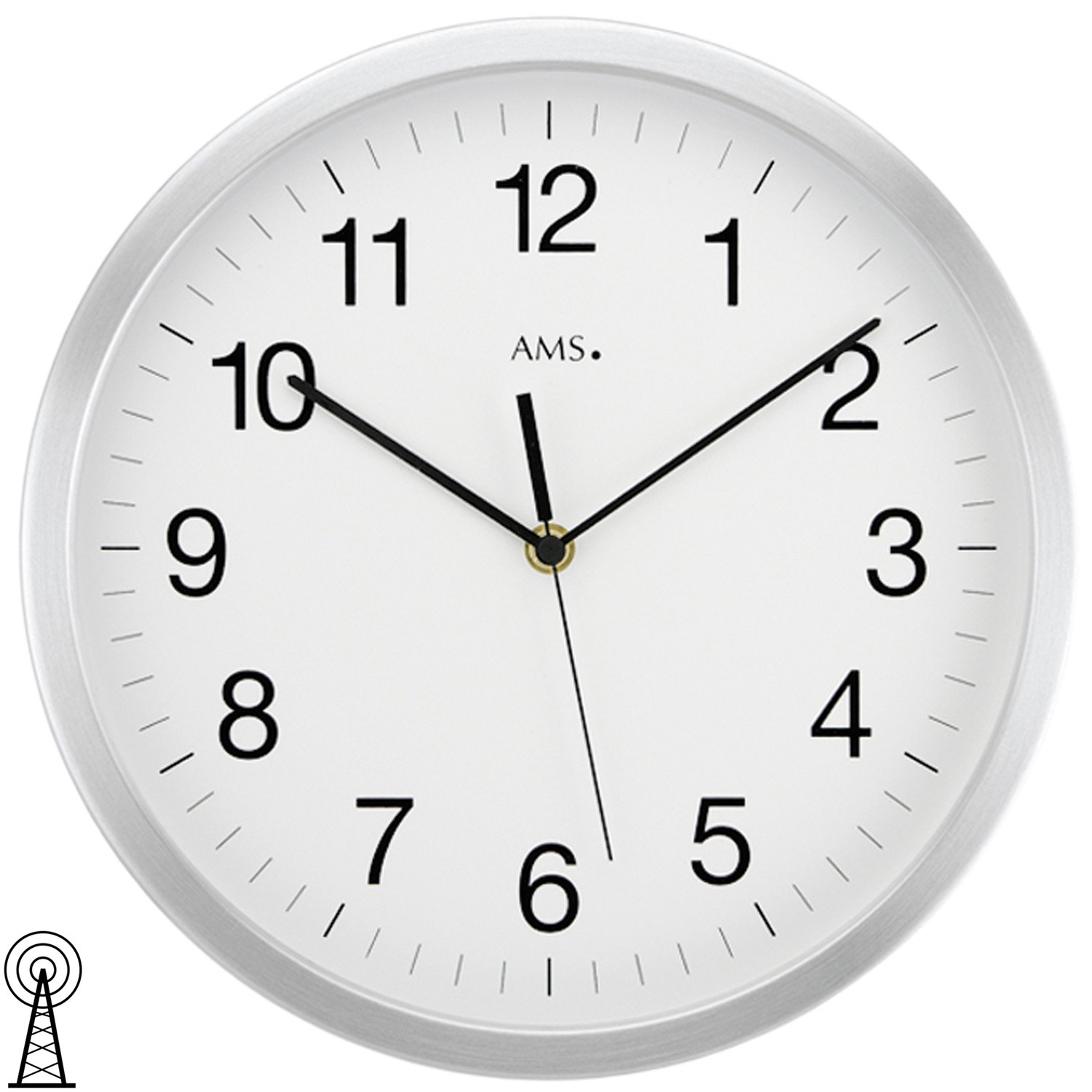 Wanduhr Funk Funkwanduhr analog silbern rund groß