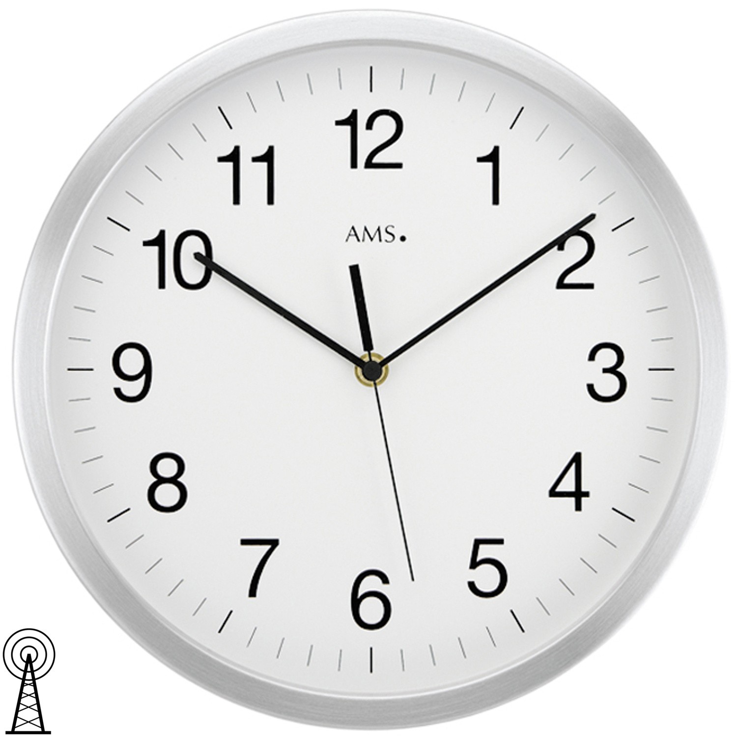 Wanduhr Funk Funkwanduhr analog silbern rund