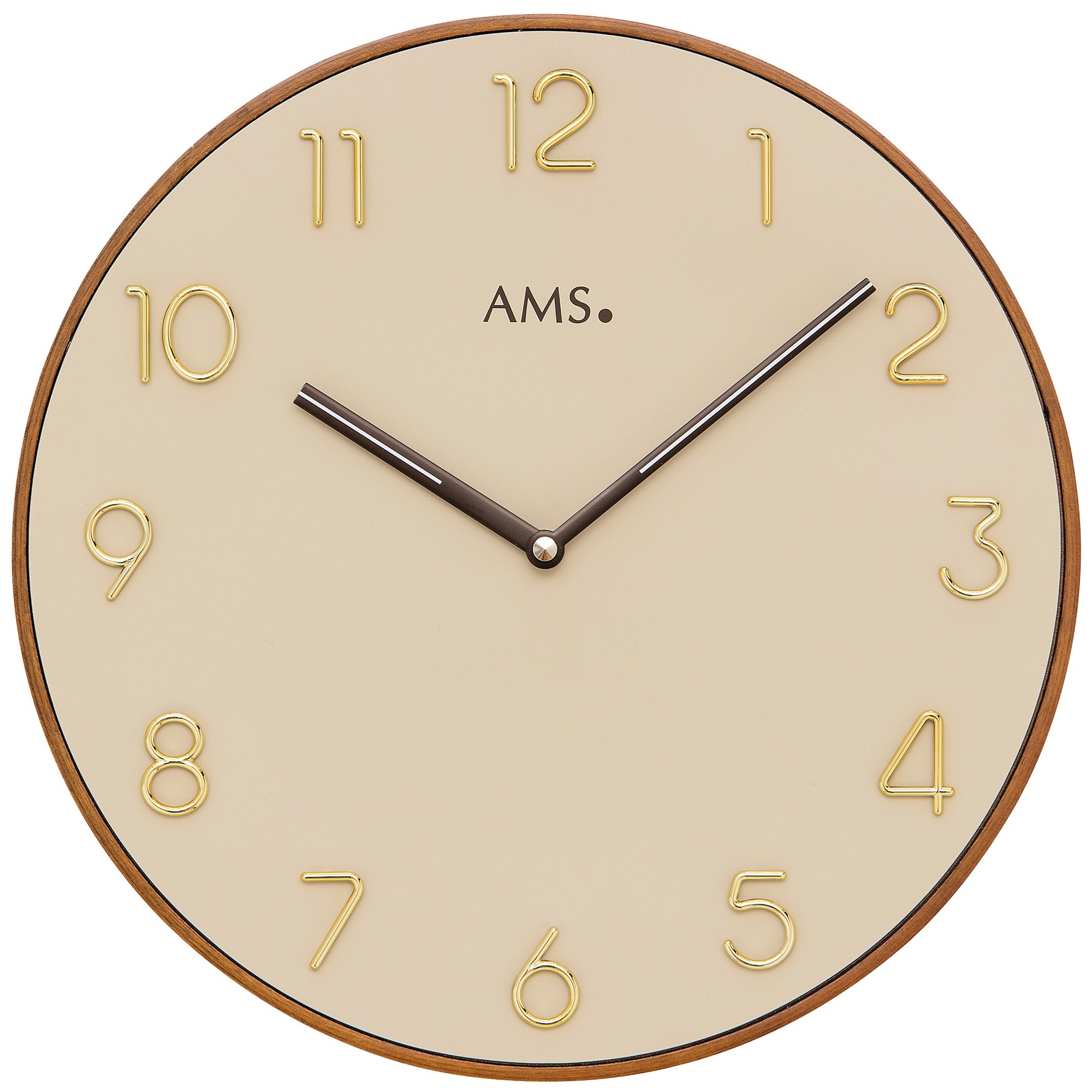 Wanduhr Quarz analog Holz kirschbaum farben beige rund