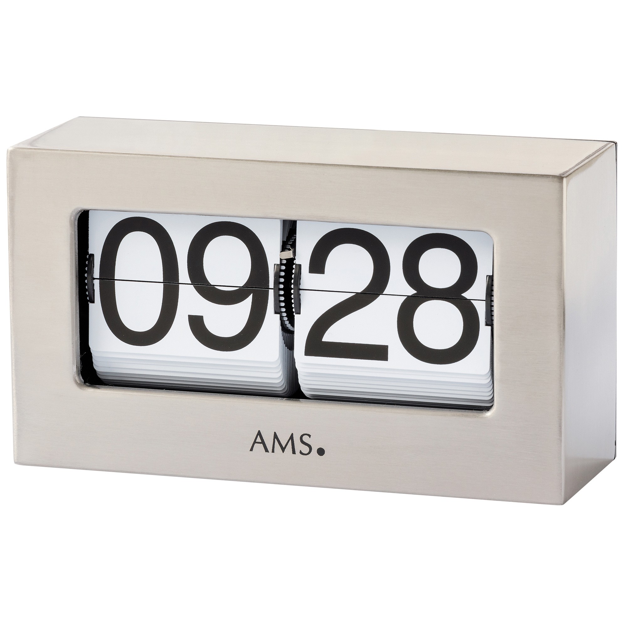 Tischuhr Quarz silbern Metall Klappzahlen Klappzahlenuhr eckig
