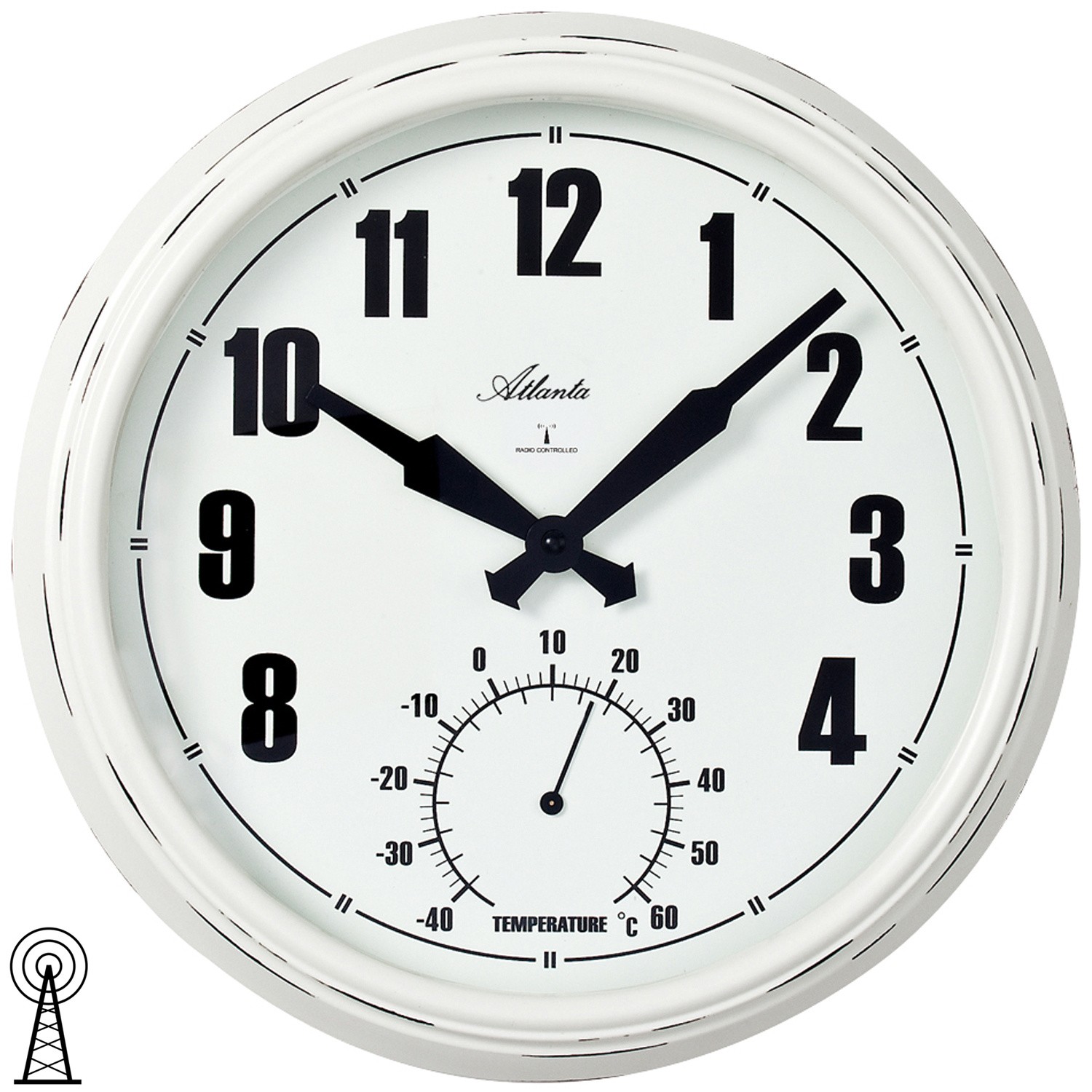 Wanduhr Funk Funkwanduhr analog weiß Vintage-Optik mit Thermometer