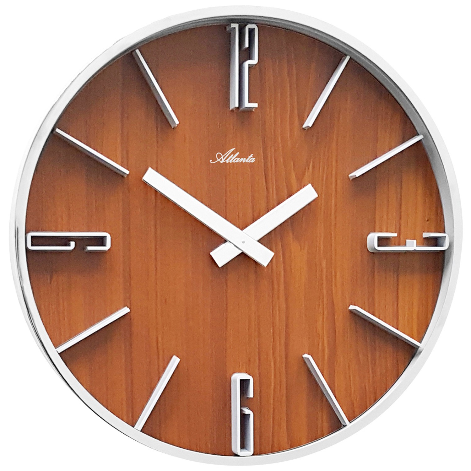 Wanduhr Quarz analog silbern Holzoptik nussbaum farben rund