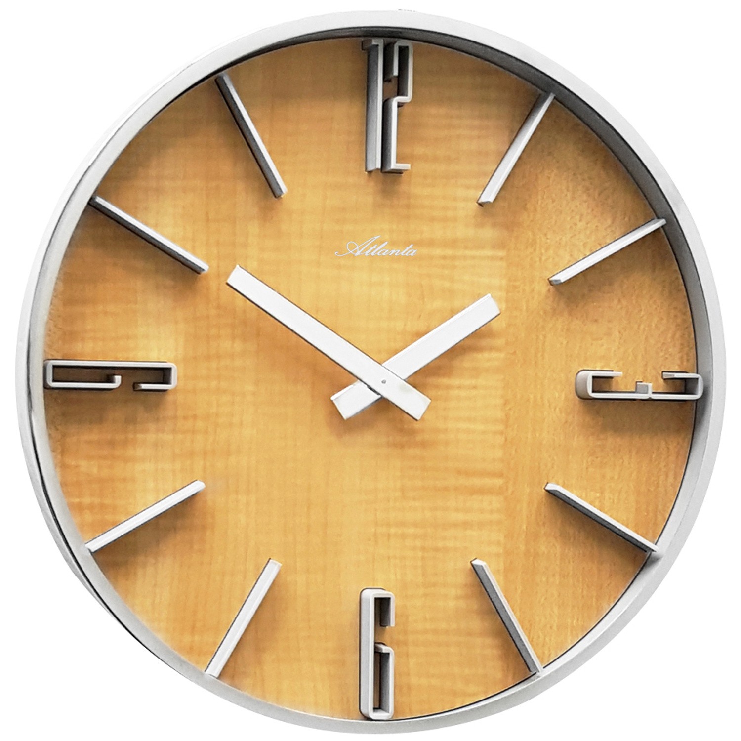 Wanduhr Quarz analog silbern Holzoptik erle farben rund