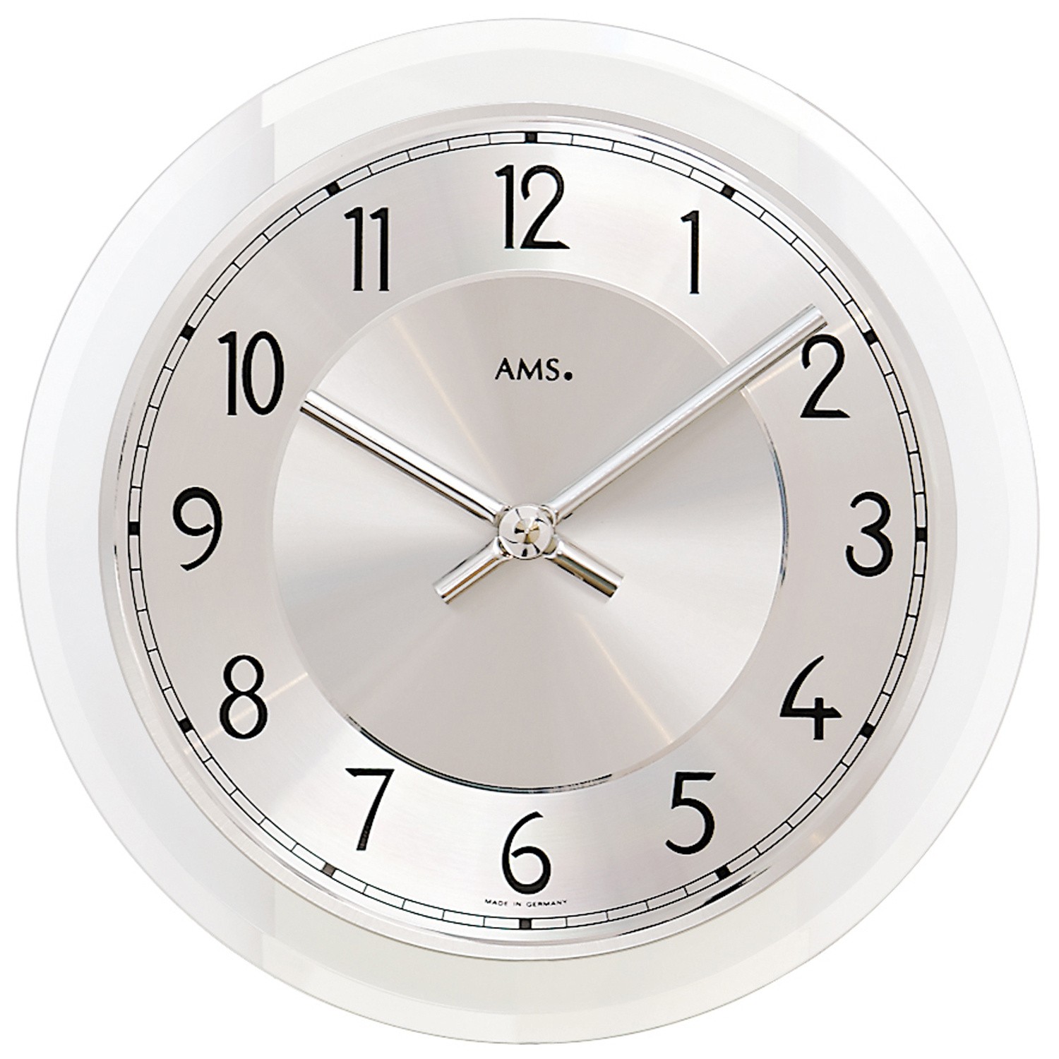 Wanduhr Quarz analog silbern rund mit Glas